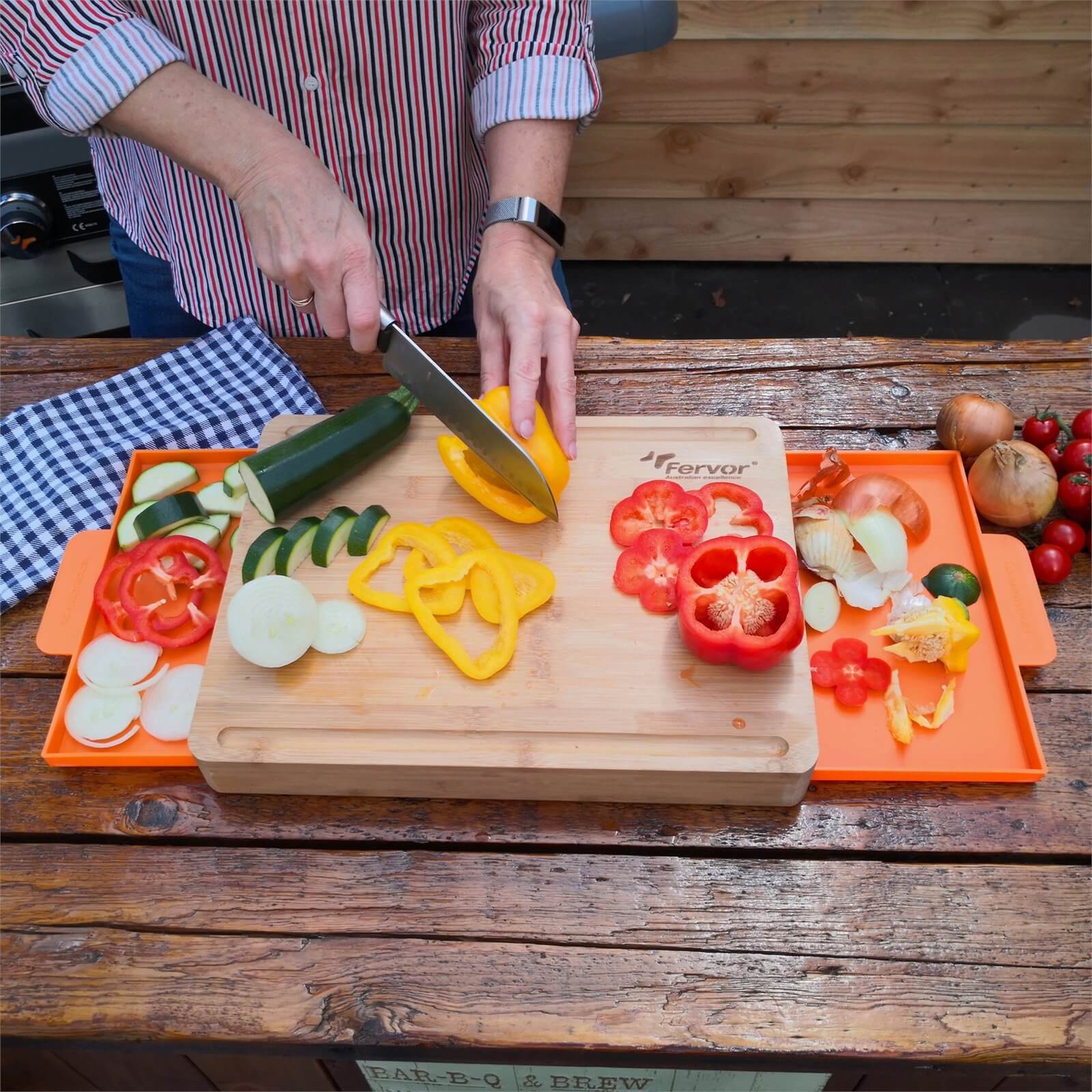 Fervor Bamboo Chopping Board with Slide Out Trays