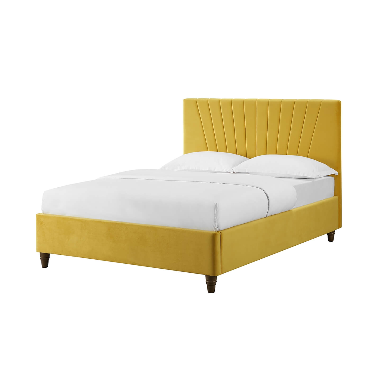 Lexie Velvet Upholstered Double Bed - Mustard