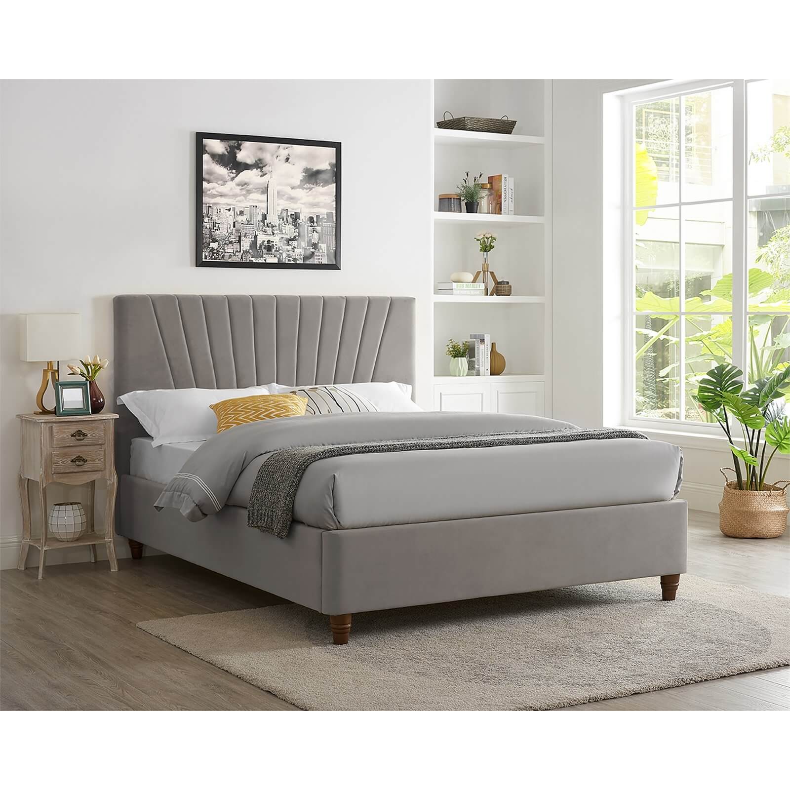 Lexie Velvet Upholstered Double Bed - Silver