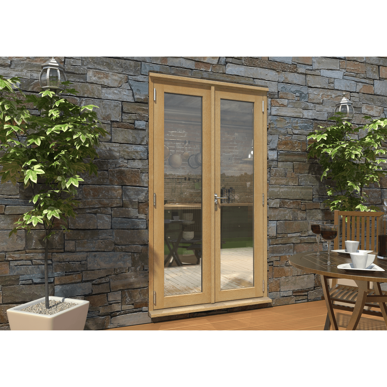 Rohden French Door Set 1200mm - Unfinished Oak