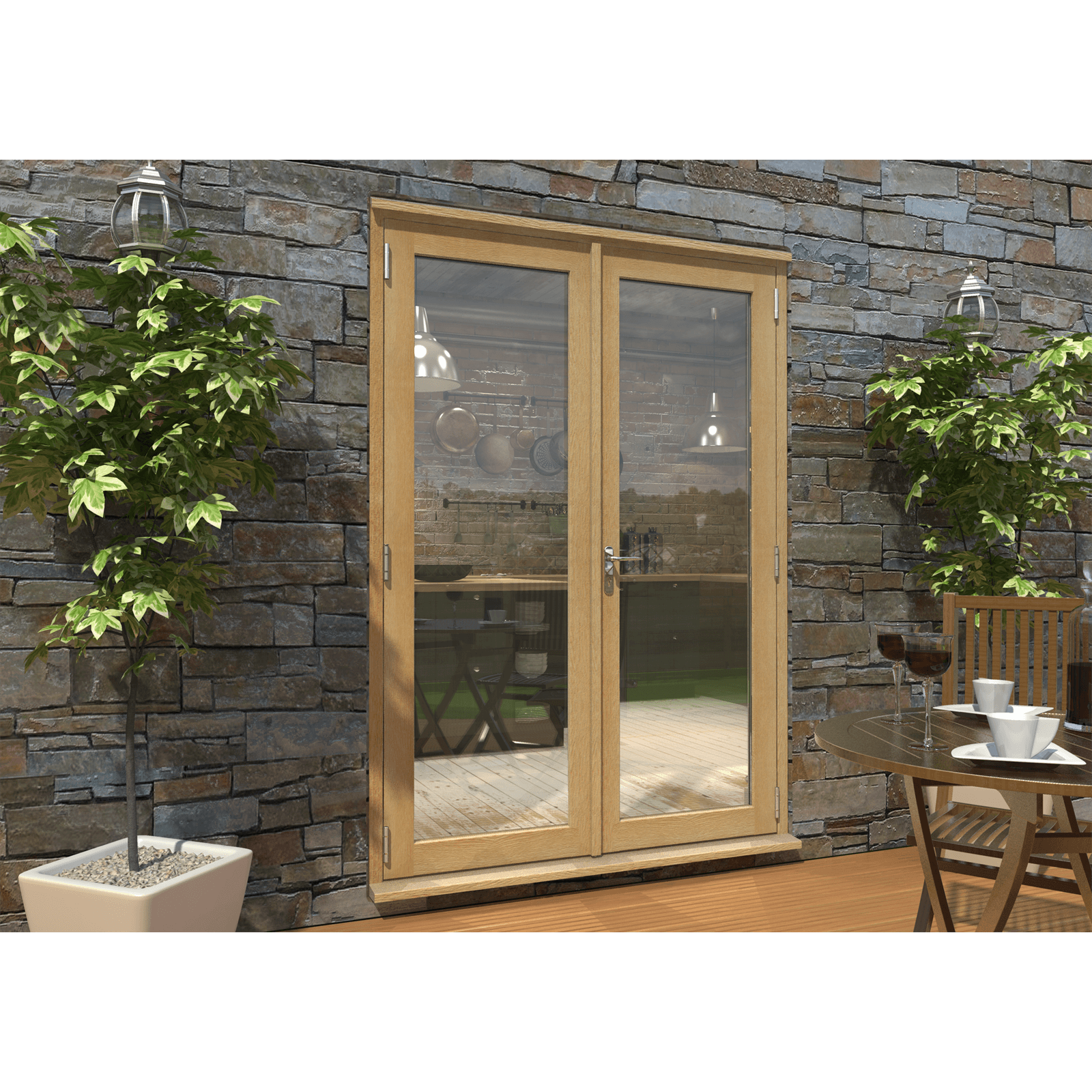 Rohden French Door Set 1500mm - Unfinished Oak