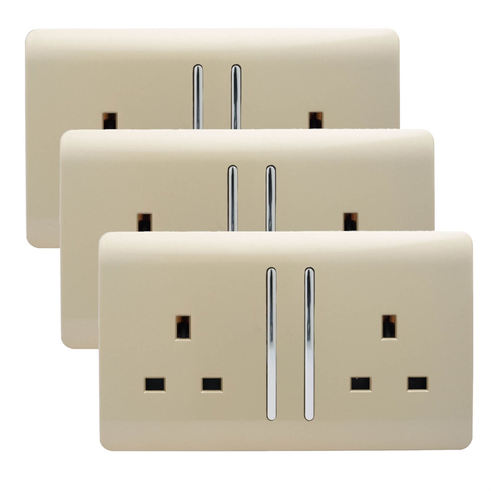 Trendi Switch 2 Gang 13 amp long switched Plug Socket in Screwless Gold (3 Pack)
