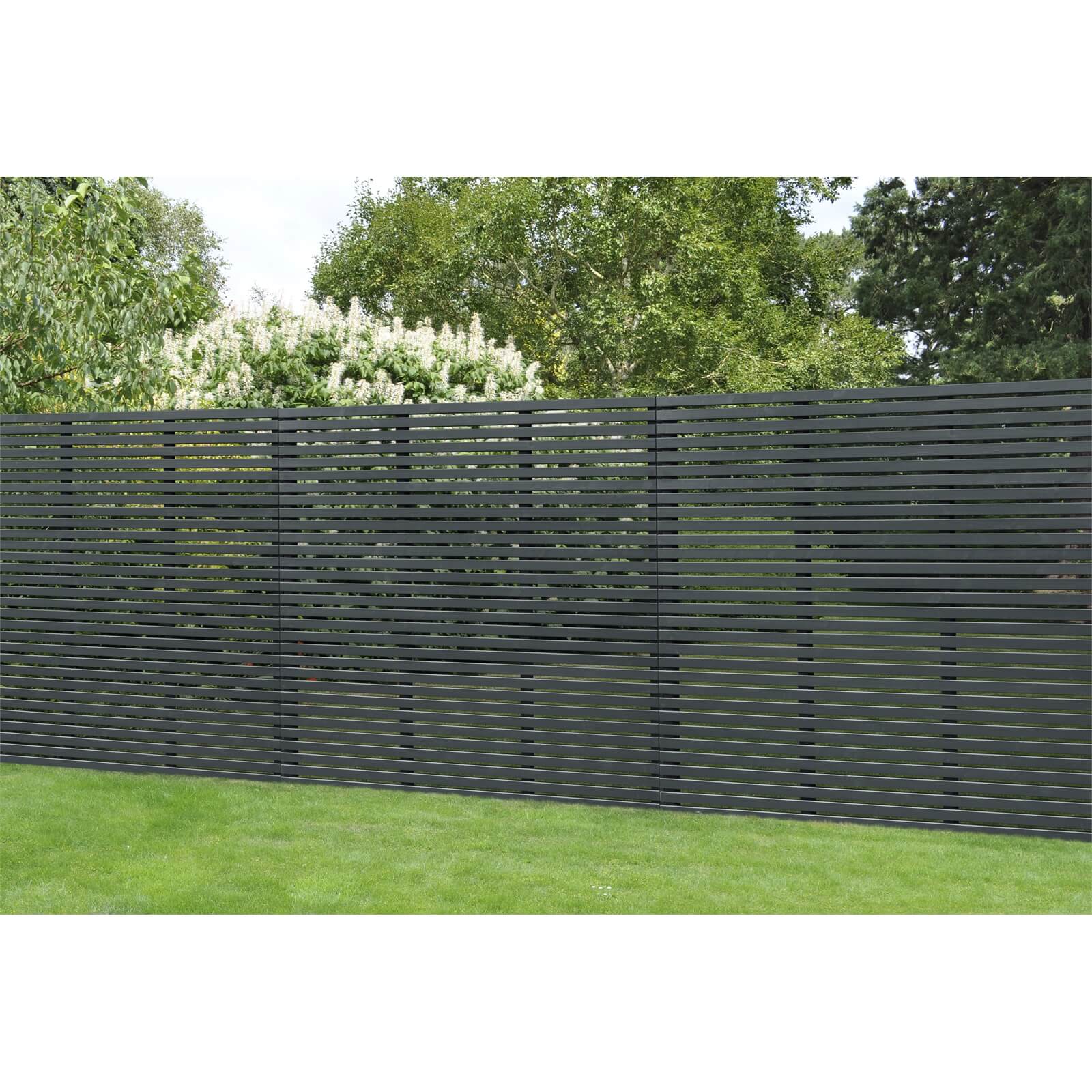 6ft x 6ft (1.8m x 1.8m) Grey Painted Contemporary Slatted Fence Panel - Pack of 3