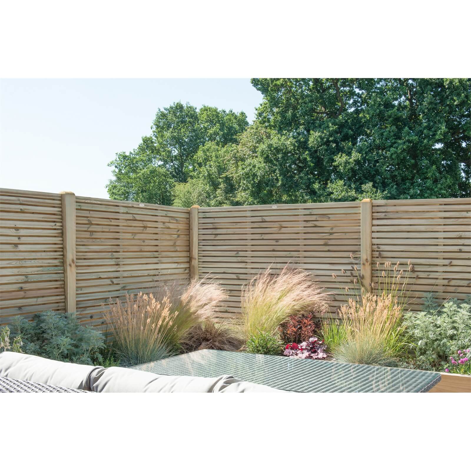 6ft x 5ft (1.8m x 1.5m) Pressure Treated Contemporary Double Slatted Fence Panel - Pack of 4