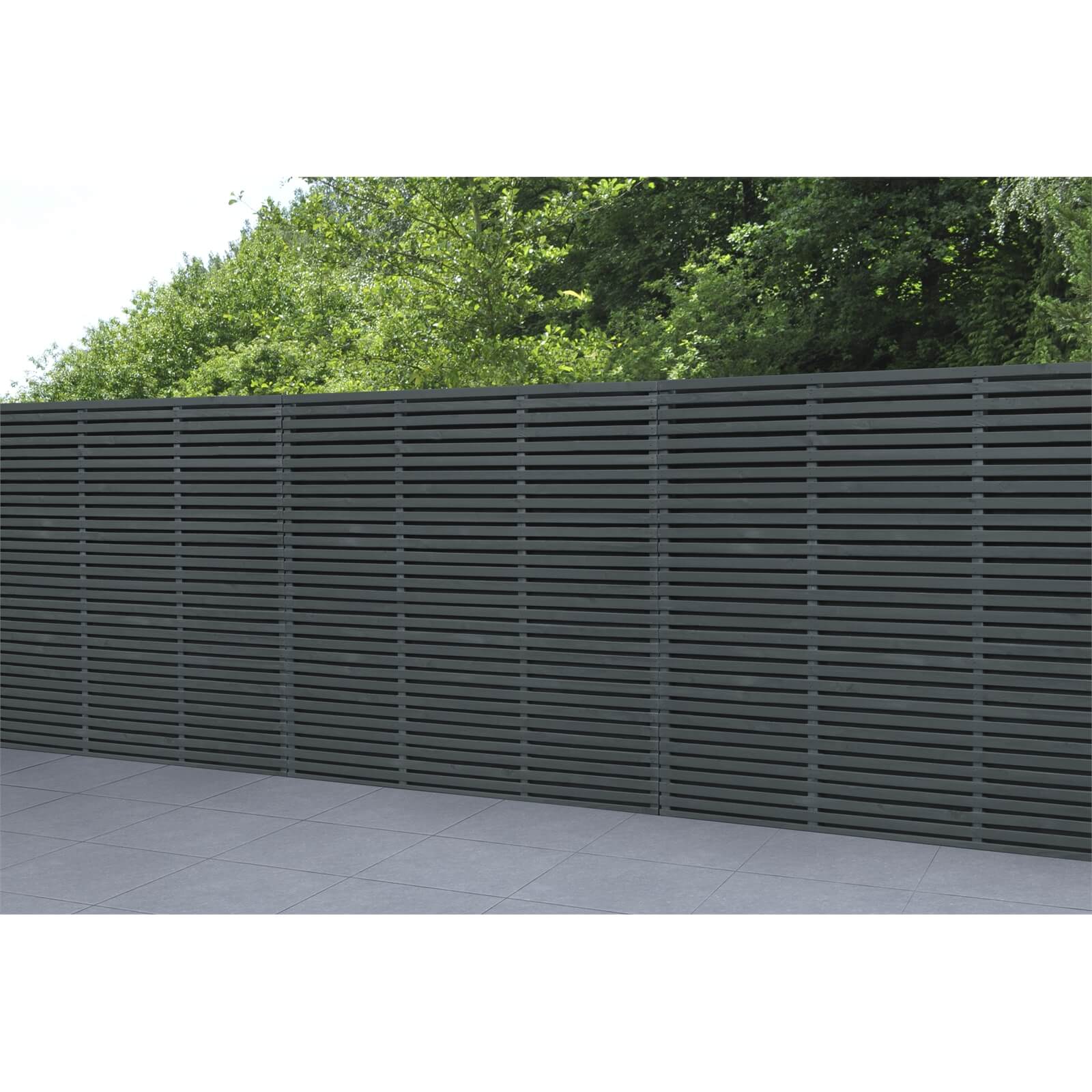 6ft x 6ft (1.8m x 1.8m) Grey Painted Contemporary Double Slatted Fence Panel - Pack of 5
