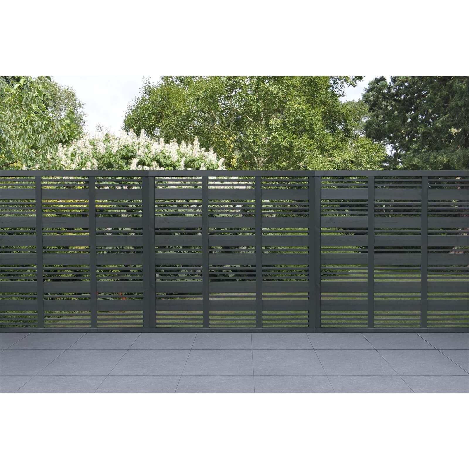 6ft x 6ft (1.8m x 1.8m) Grey Painted Contemporary Mix Slatted Fence Panel - Pack of 5