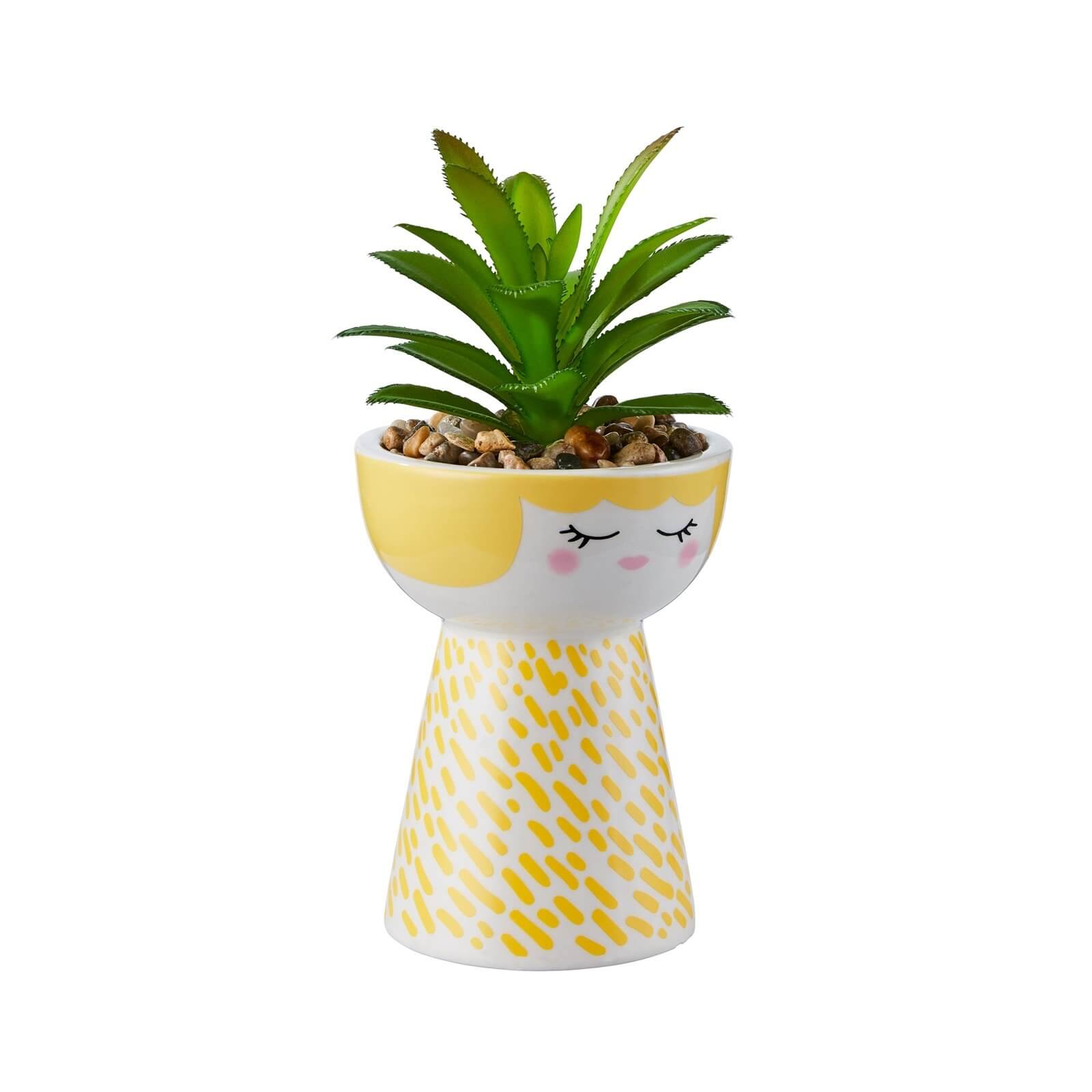 Mummy Planter with Succulent - Yellow