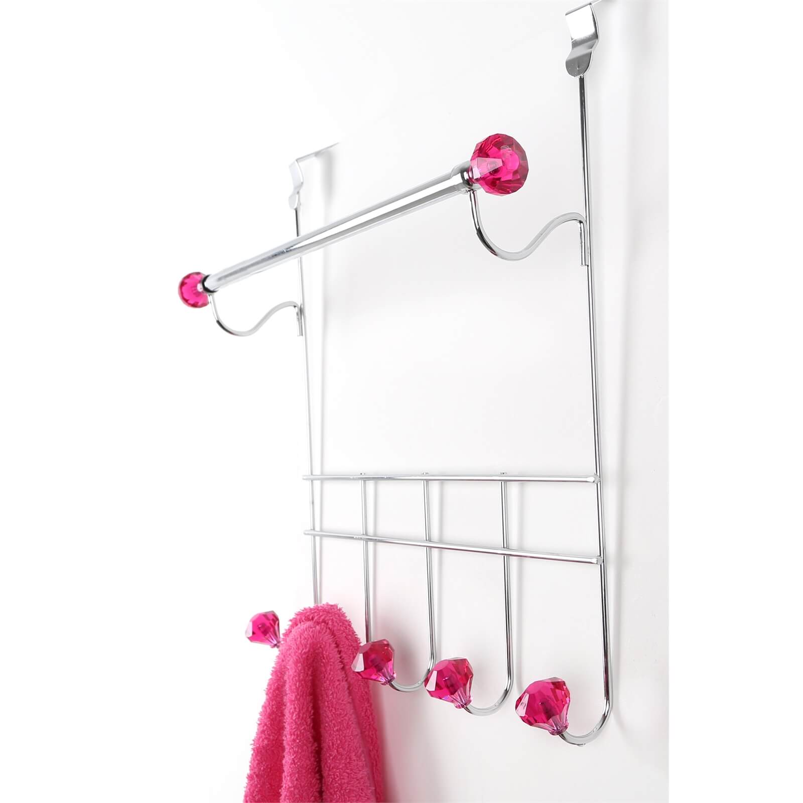 Hot Pink 5 Hooks Over Door Hanger