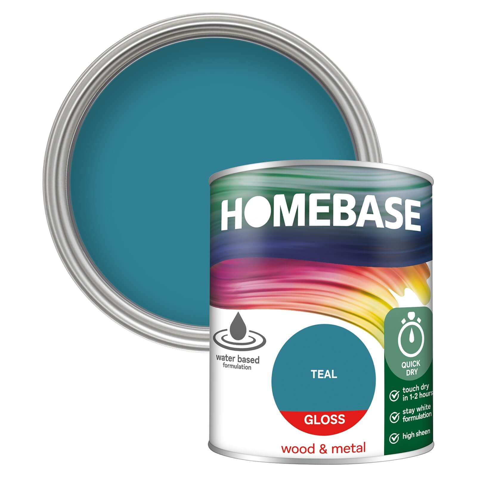 Homebase Interior Quick Dry Gloss Paint Teal - 750ml