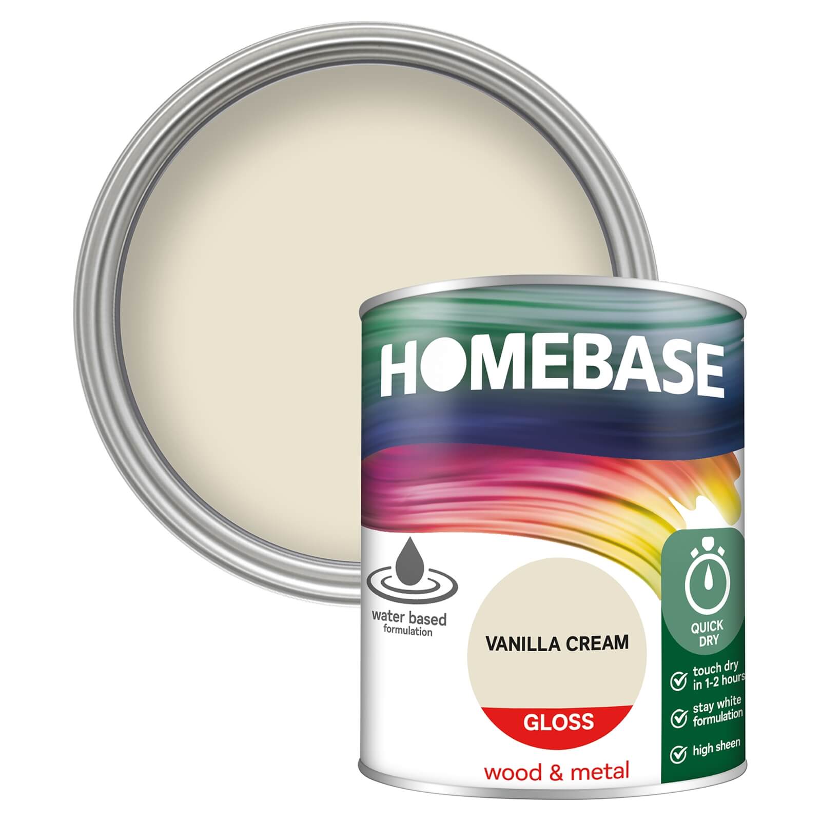 Homebase Interior Quick Dry Gloss Paint Vanilla Cream - 750ml