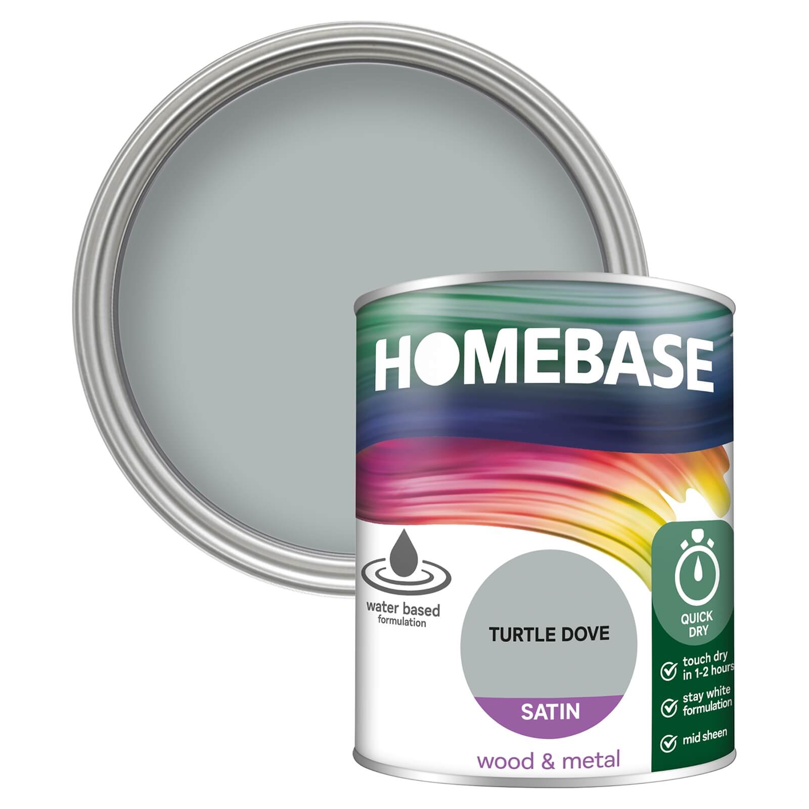 Homebase Interior Quick Dry Satin Paint Turtle Dove - 750ml