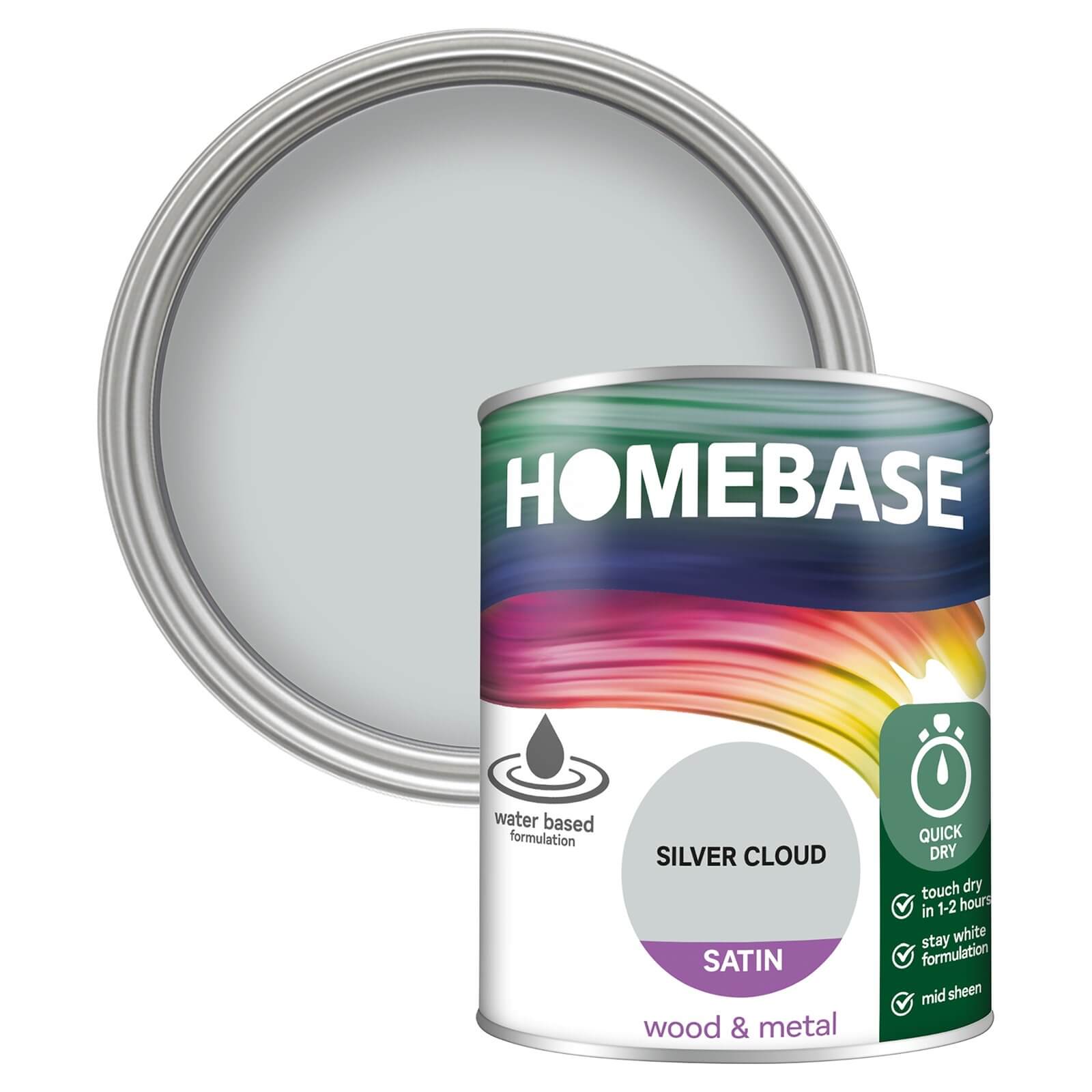 Homebase Interior Quick Dry Satin Paint Silver Cloud - 750ml