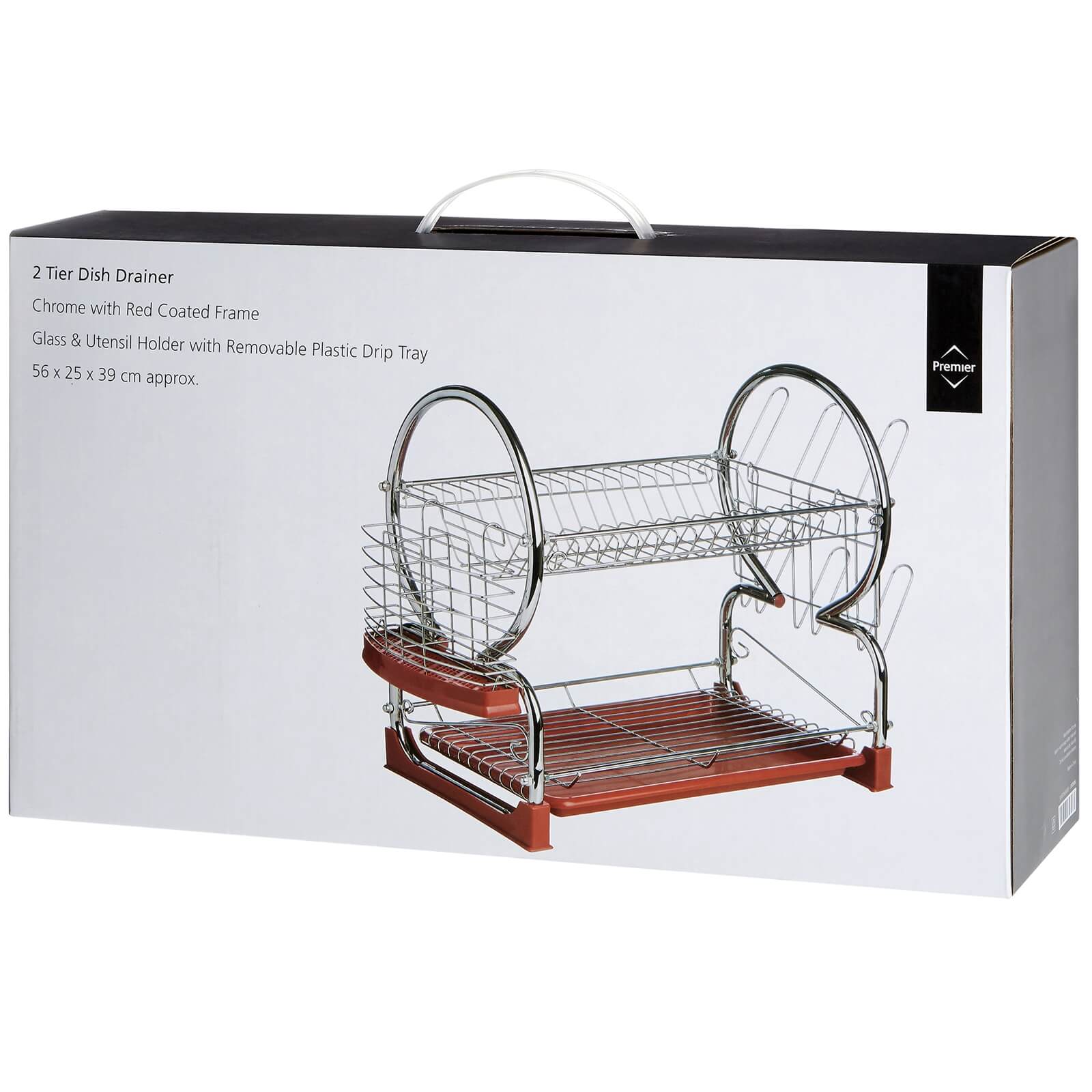 2 Tier Dish Drainer with Red Plastic Tray