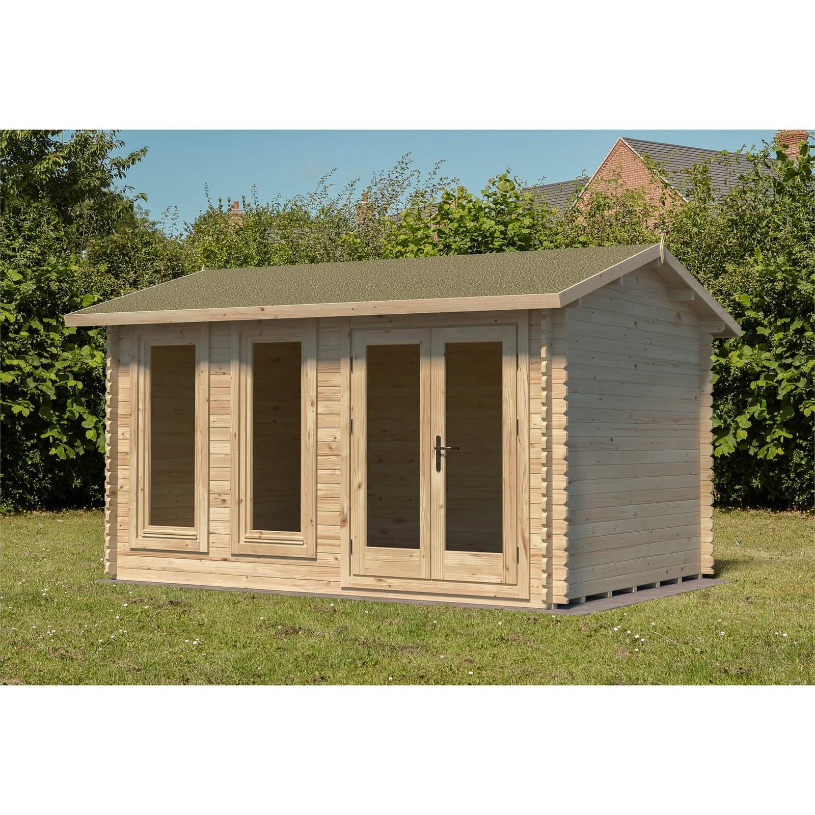 Forest Chiltern 4.0m x 3.0m Log Cabin Double Glazed with Felt Shingles and Underlay - Installation Included