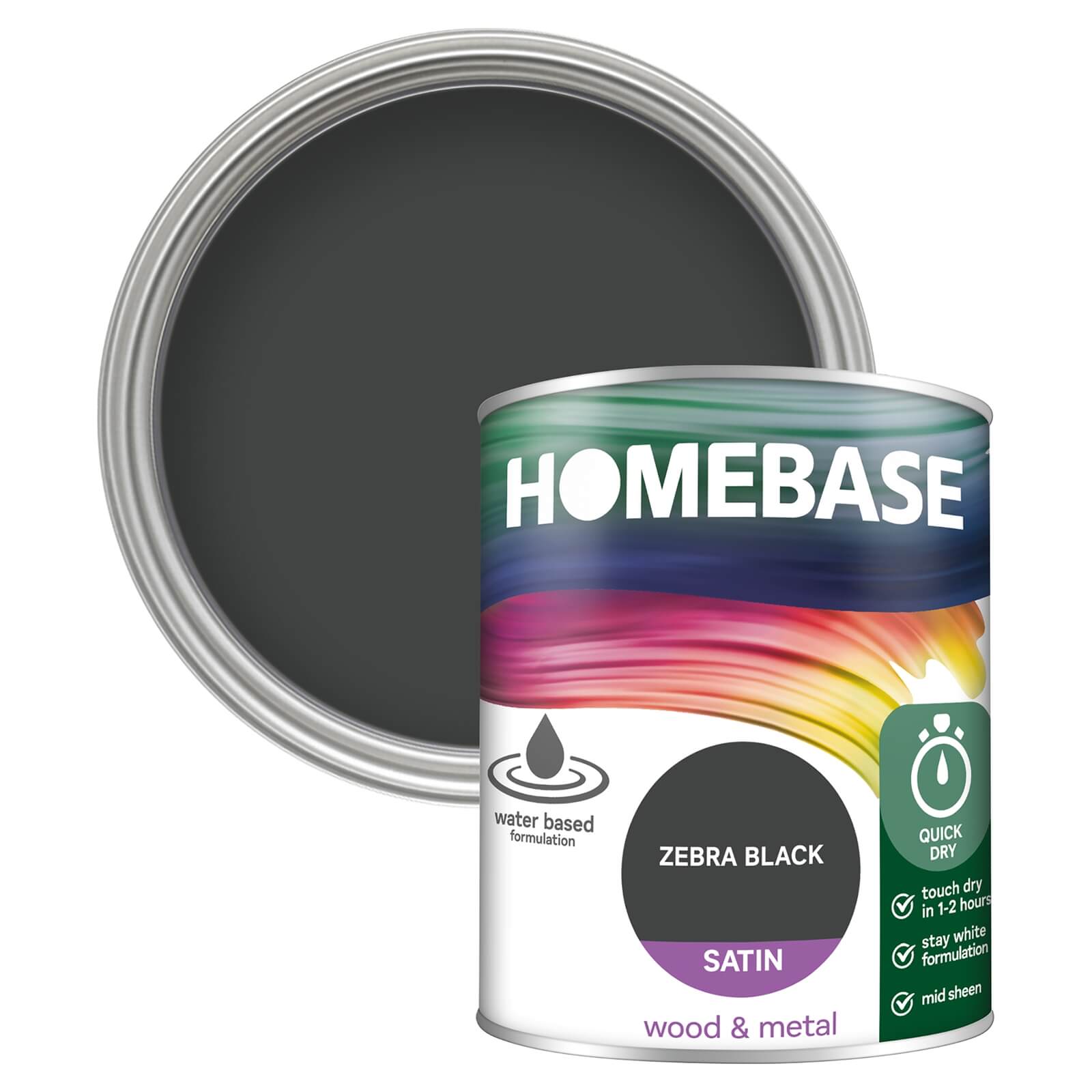 Homebase Interior Quick Dry Satin Paint Zebra Black - 750ml