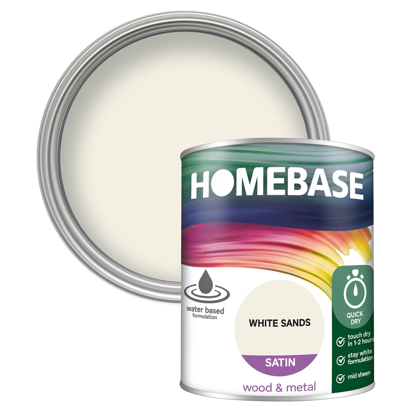Homebase Interior Quick Dry Satin Paint White Sands - 750ml