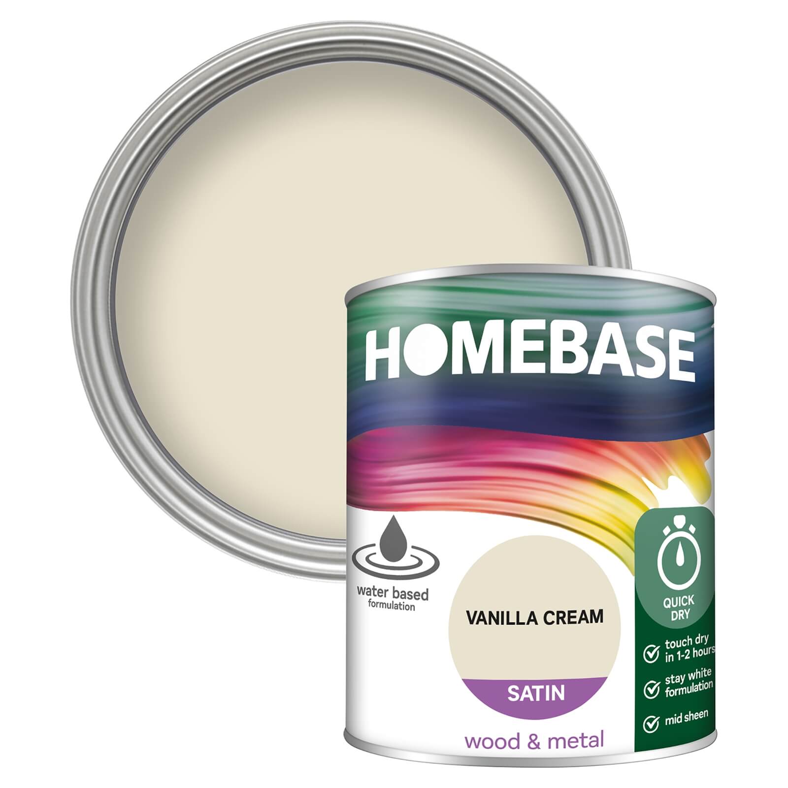 Homebase Interior Quick Dry Satin Paint Vanilla Cream - 750ml