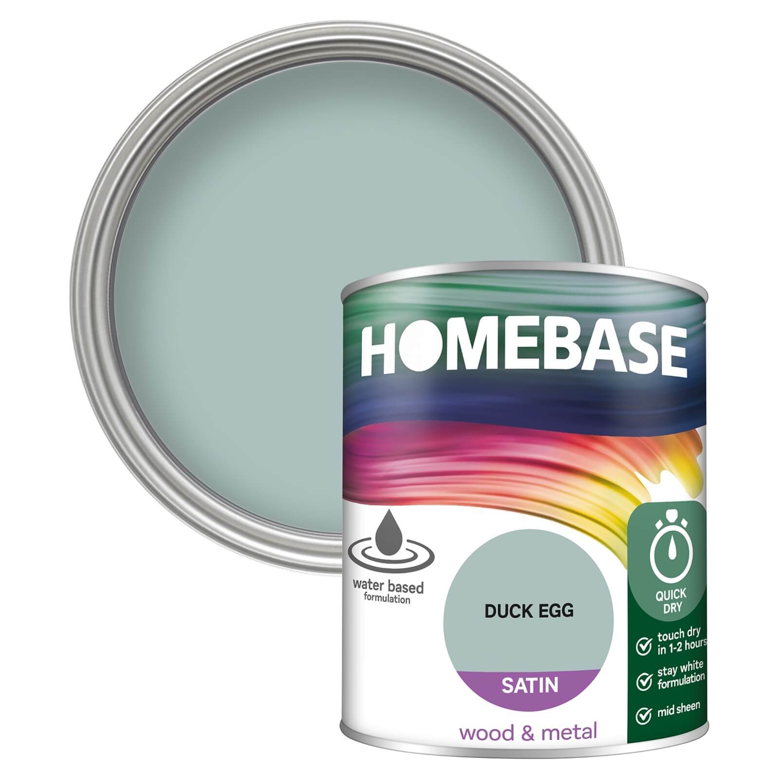 Homebase Interior Quick Dry Satin Paint Duck Egg - 750ml