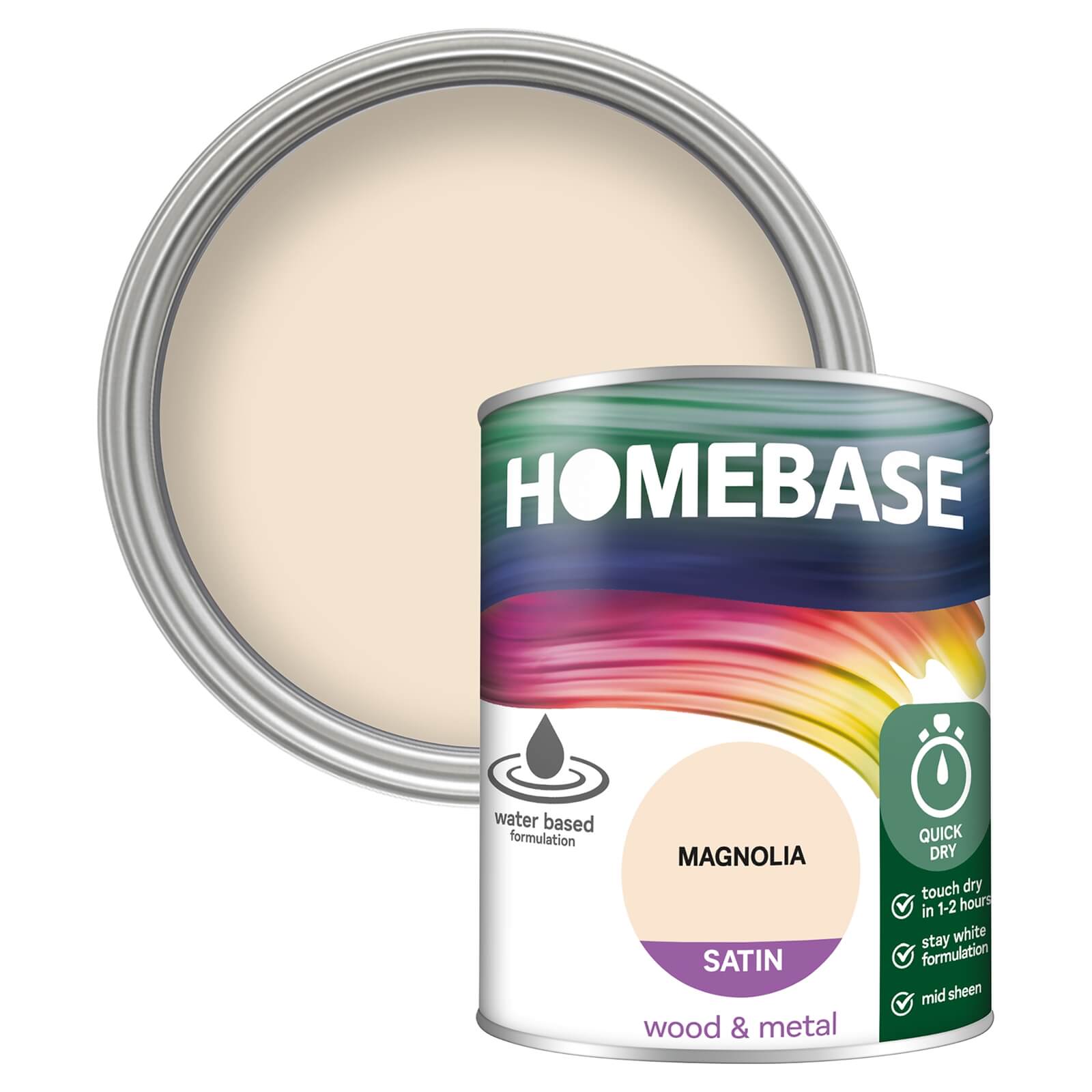 Homebase Interior Quick Dry Satin Paint Magnolia - 750ml