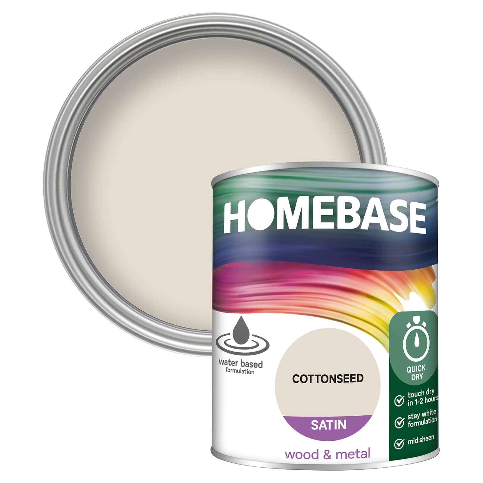 Homebase Interior Quick Dry Satin Paint Cottonseed - 750ml