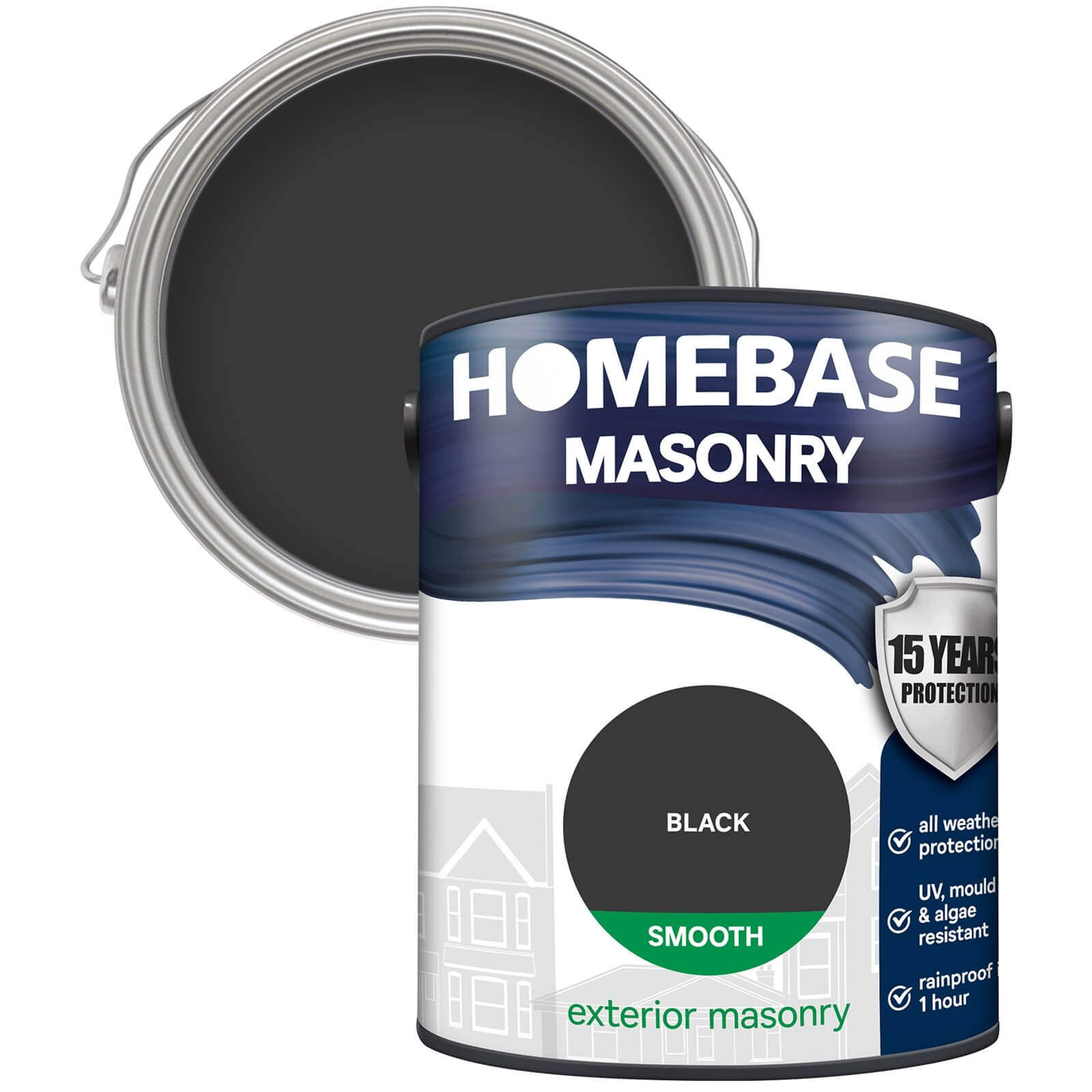 Homebase Smooth Masonry Paint - Black 5L