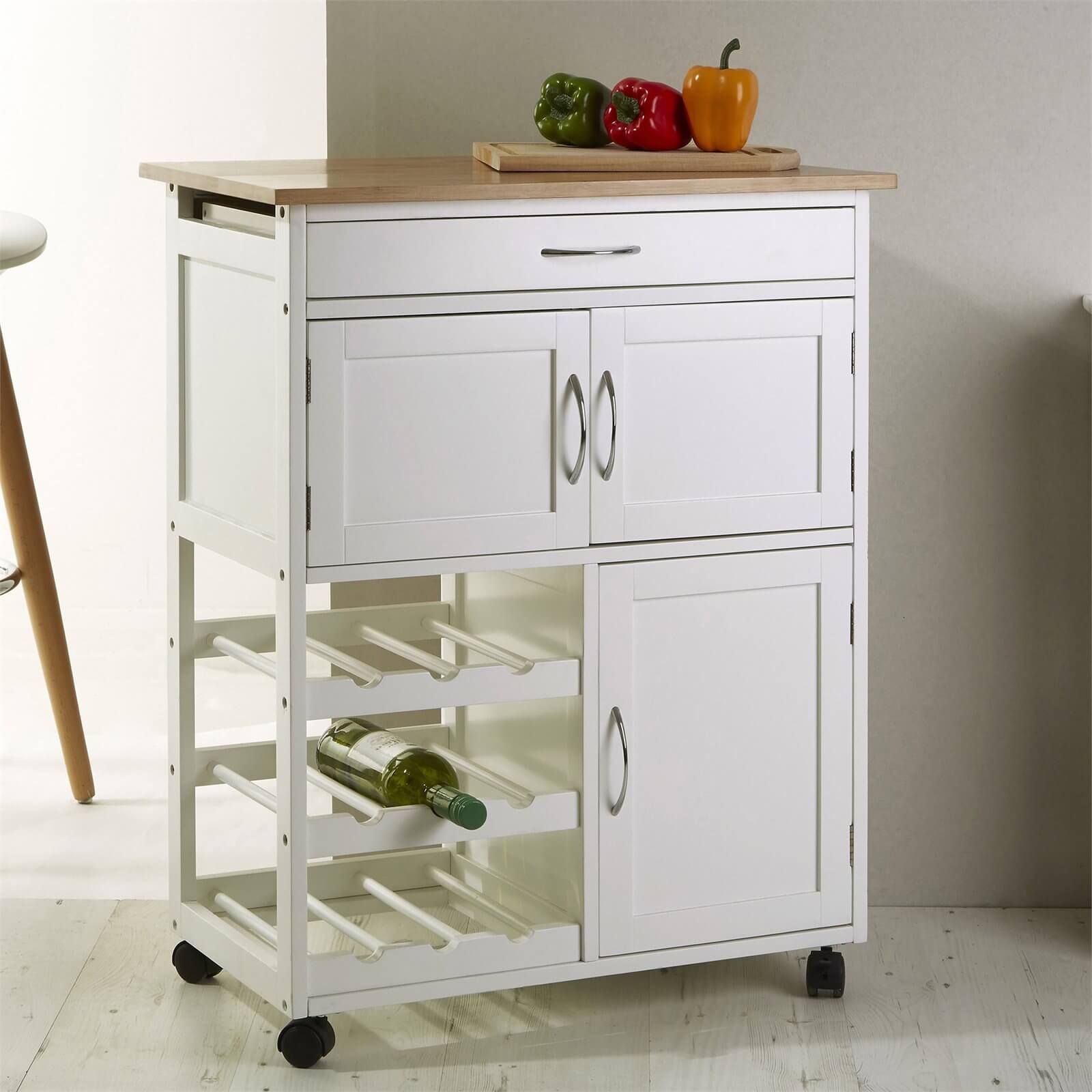White and Bamboo Top Kitchen Trolley