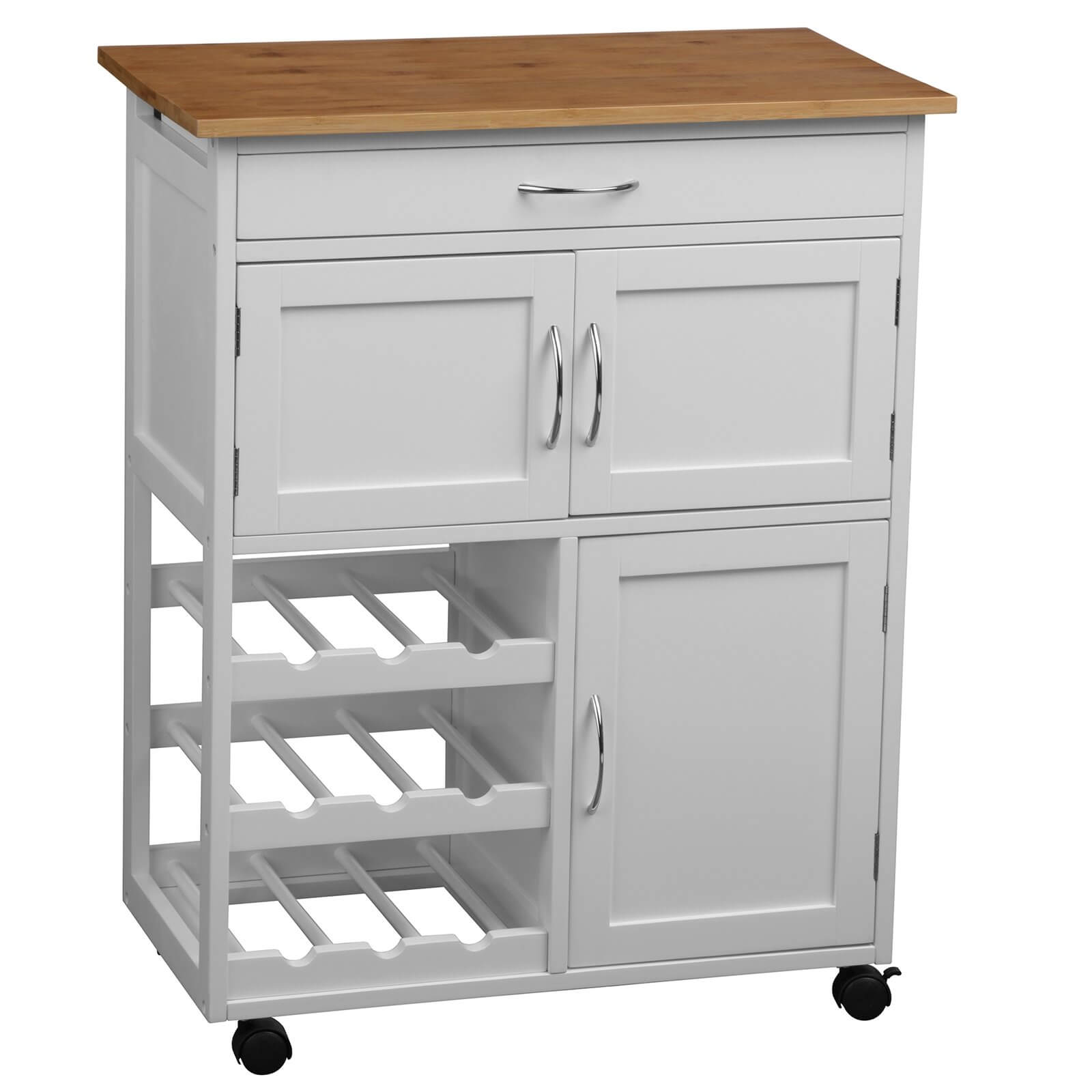 White and Bamboo Top Kitchen Trolley