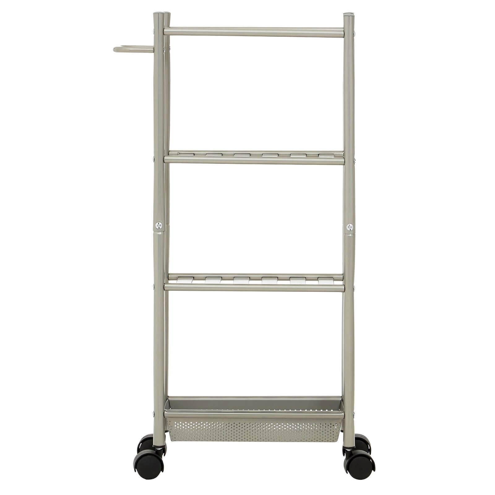 4 Tier Kitchen Trolley with Basket - Brushed Nickel