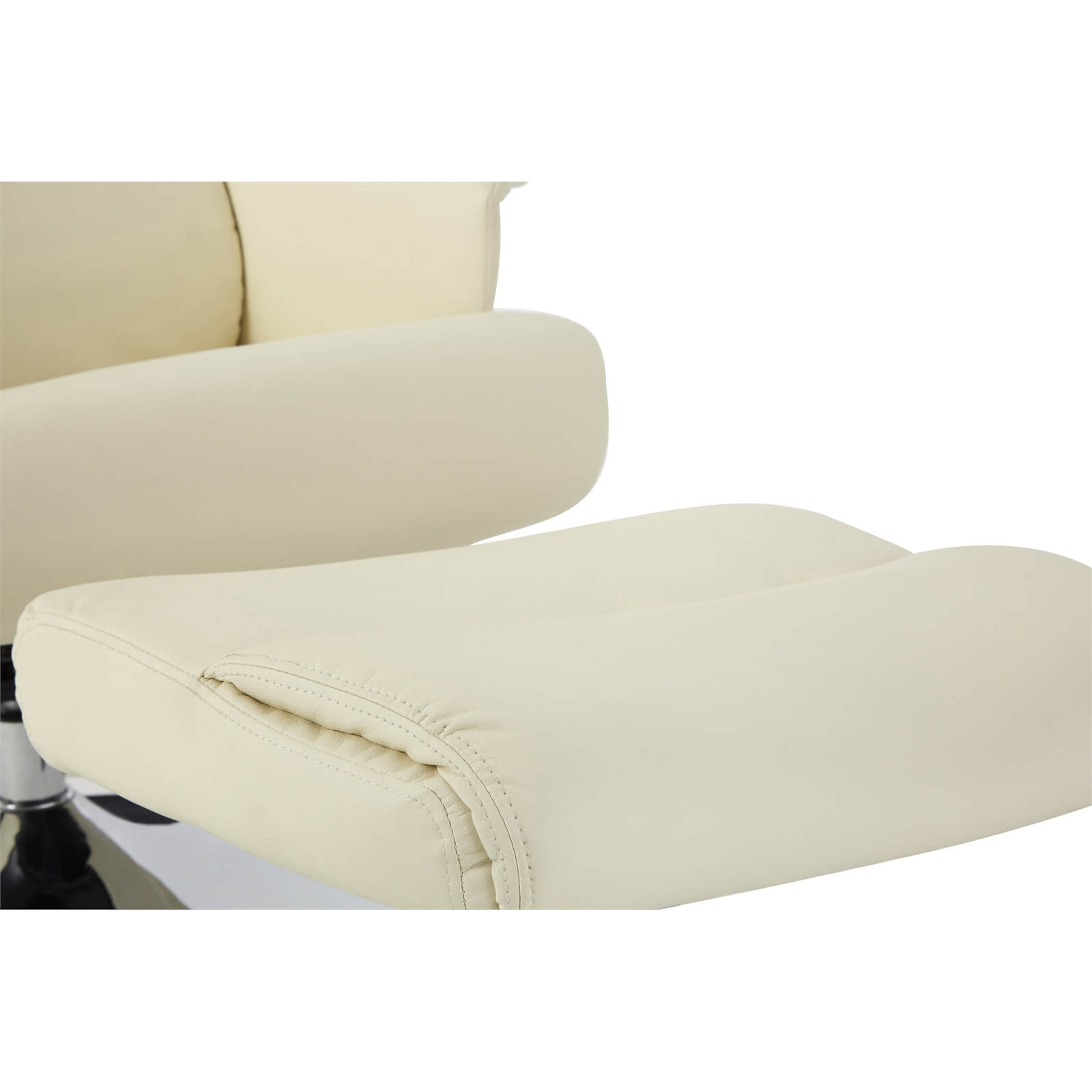Pillowed Back Recliner & Footstool - White