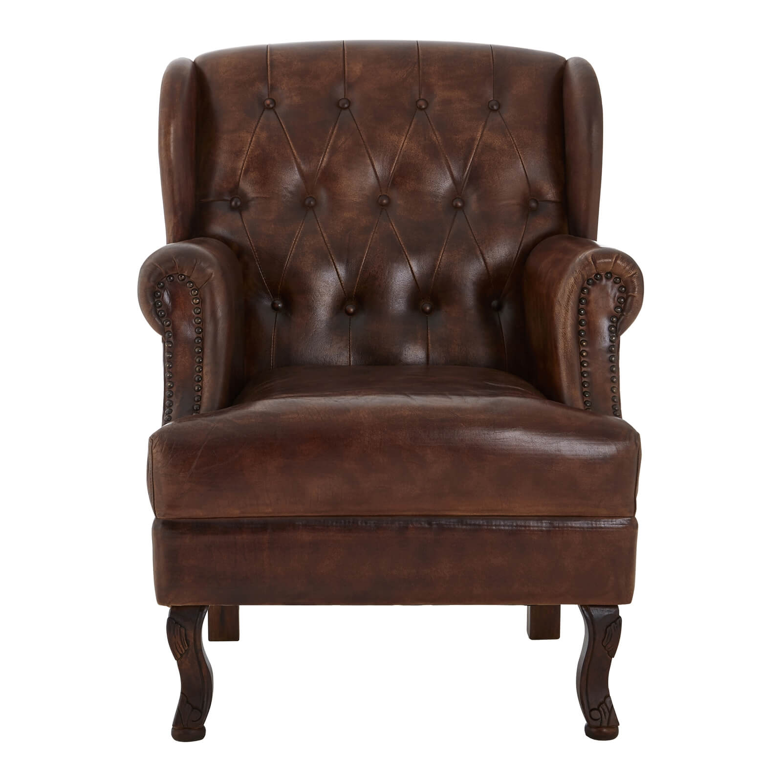 Leather Buttoned Armchair - Brown