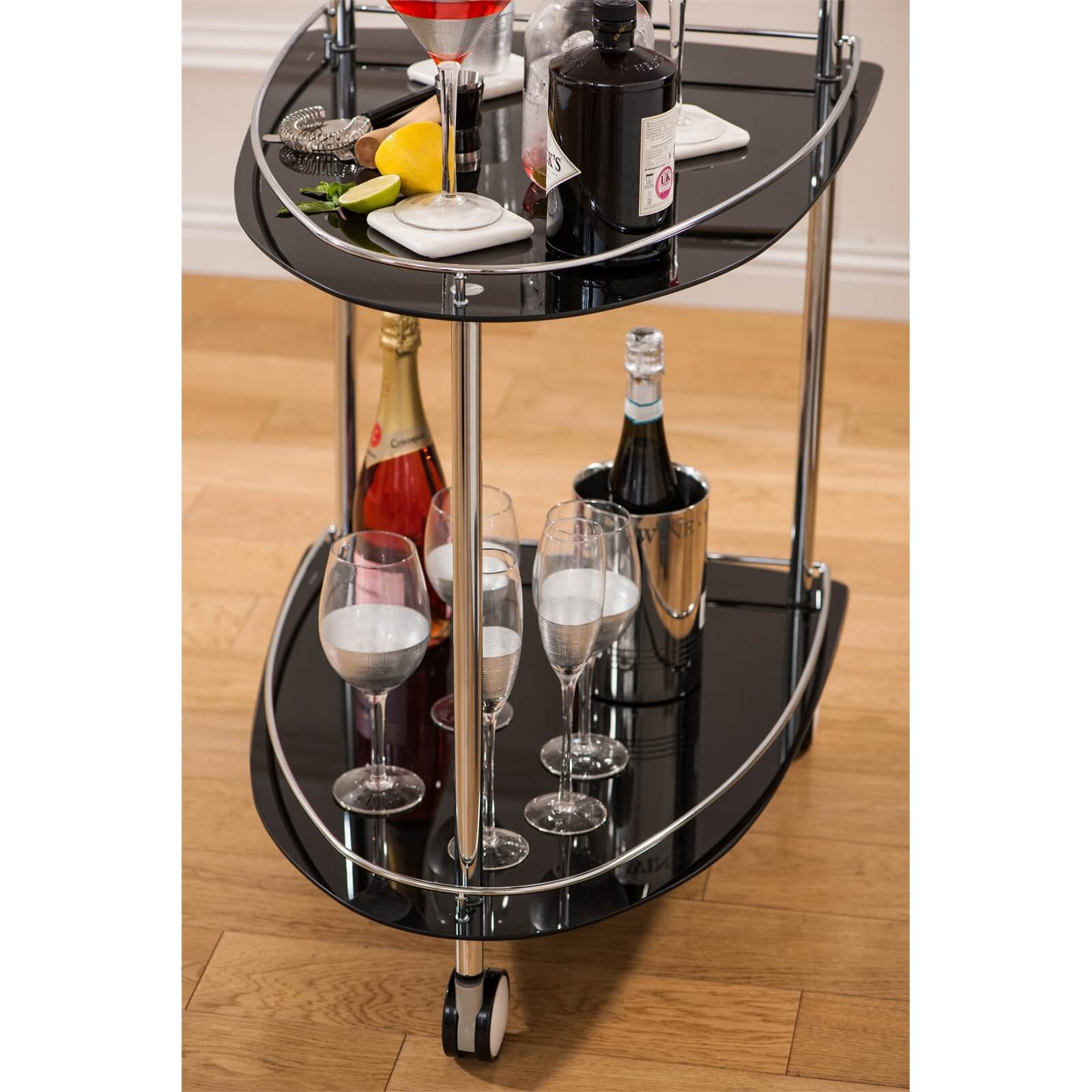 Black Tempered Glass Serving Trolley