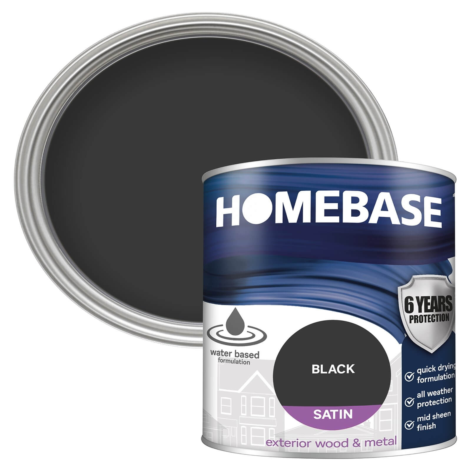 Homebase Exterior Satin Paint - Black 750ml