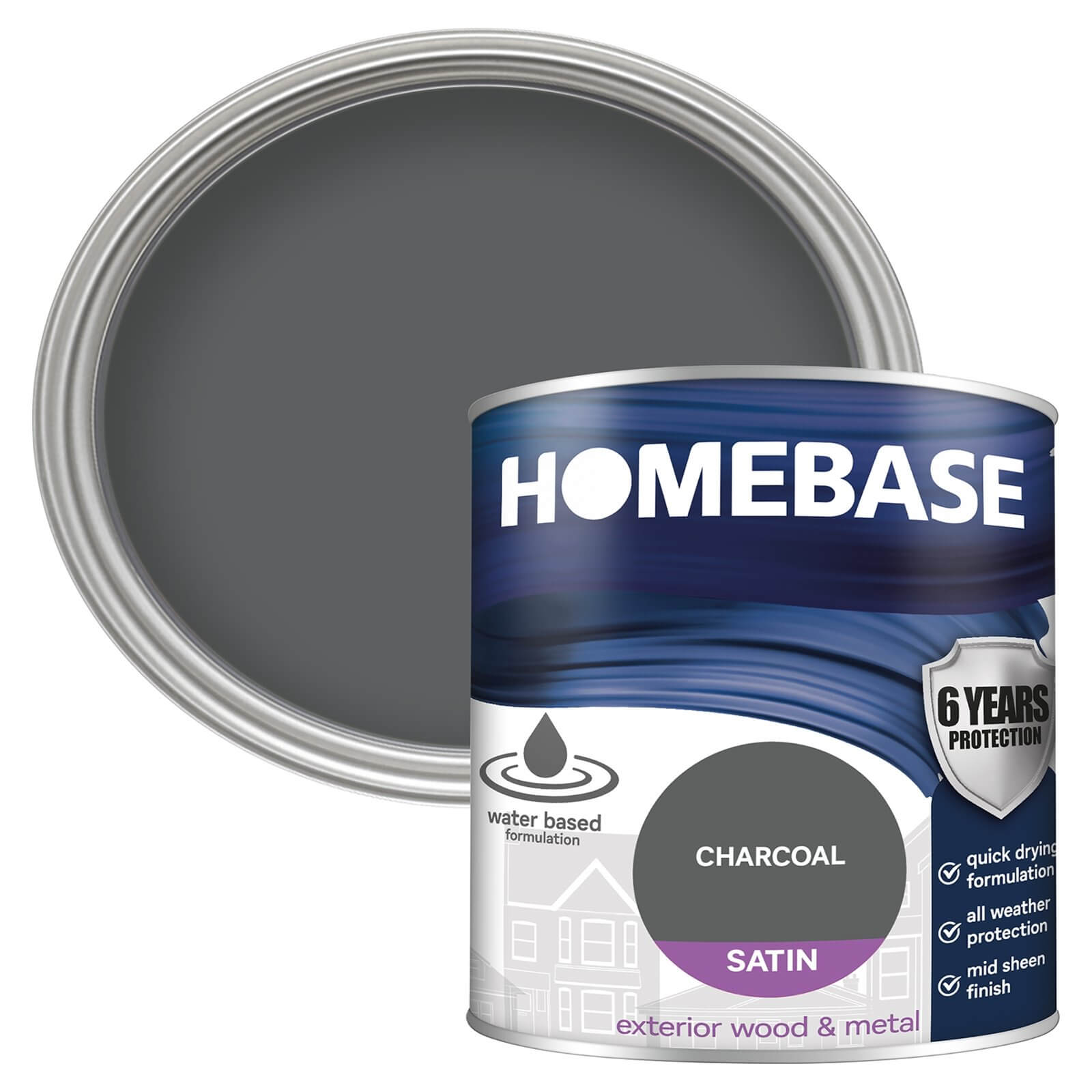 Homebase Exterior Satin Paint - Charcoal 750ml