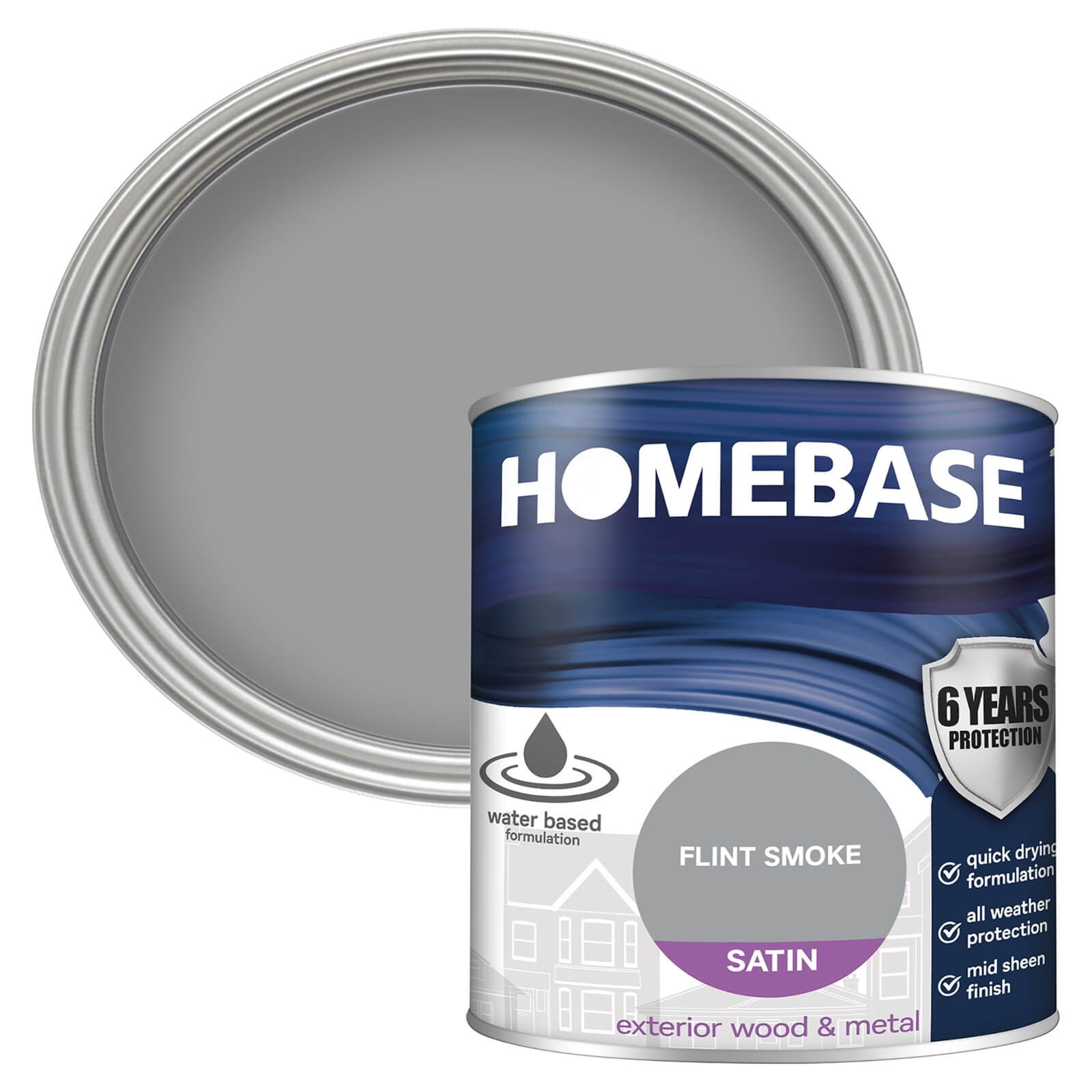 Homebase Exterior Satin Paint - Flint Smoke 750ml