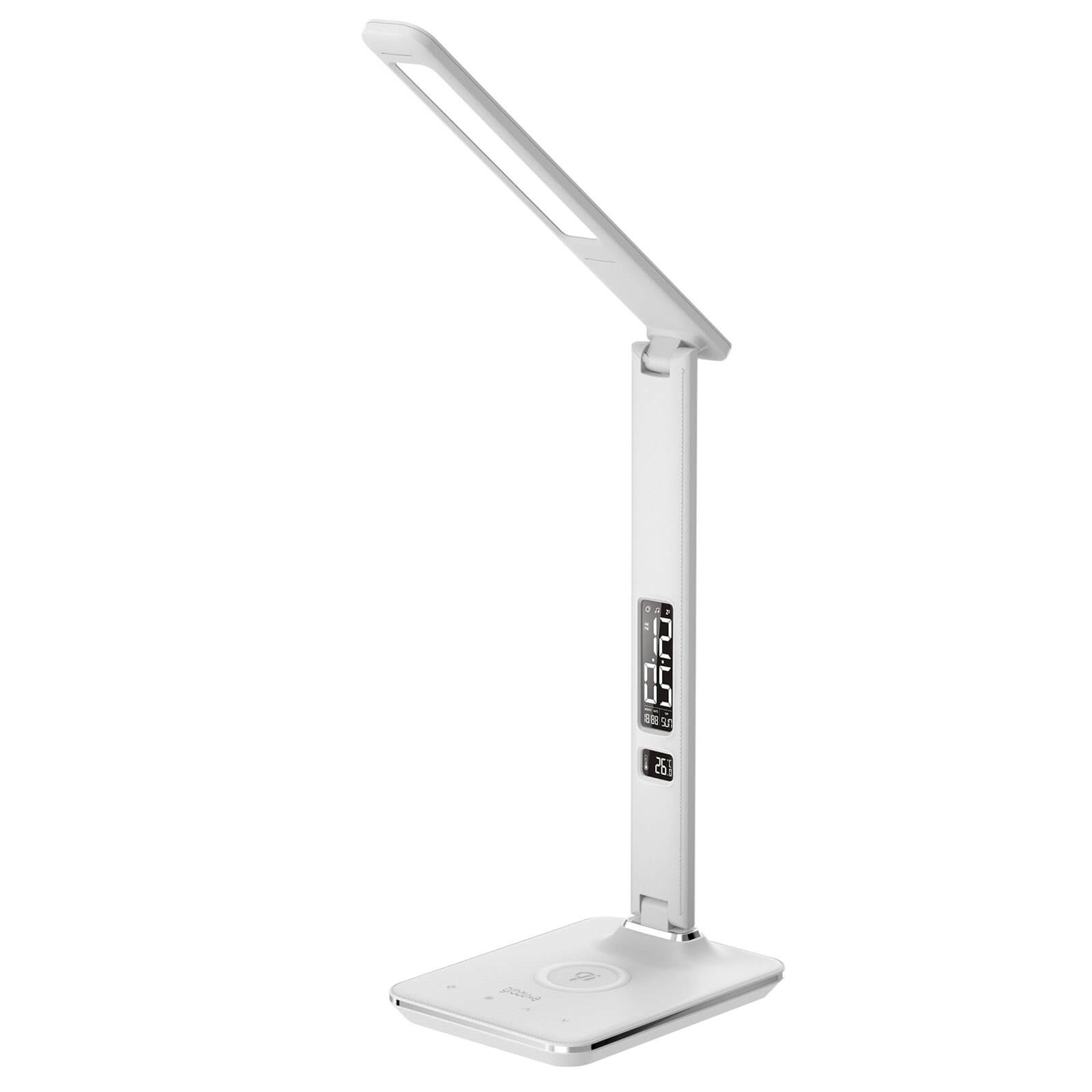 Groov-E Ares LED Desk Lamp Alarm Clock - with Wireless Charging Pad - White