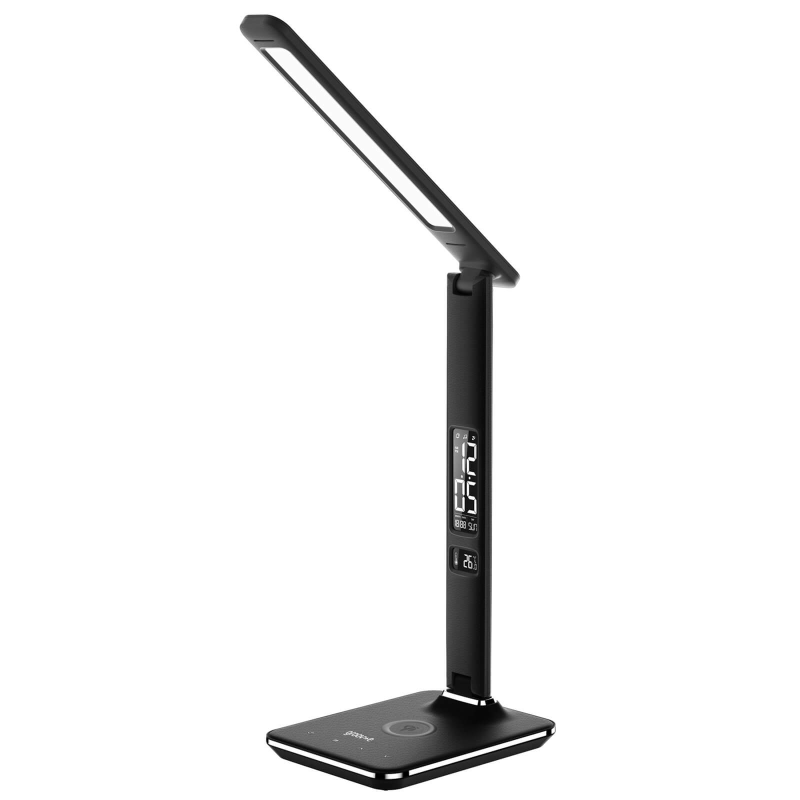 Groov-E Ares LED Desk Lamp Alarm Clock with Wireless Charging Pad - Black