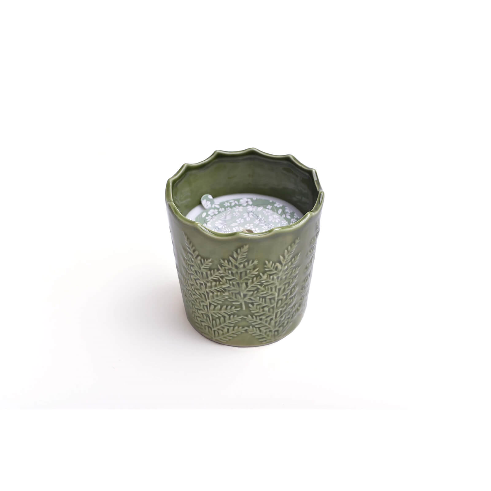 Candle Holder with Leaf Imprint - Green