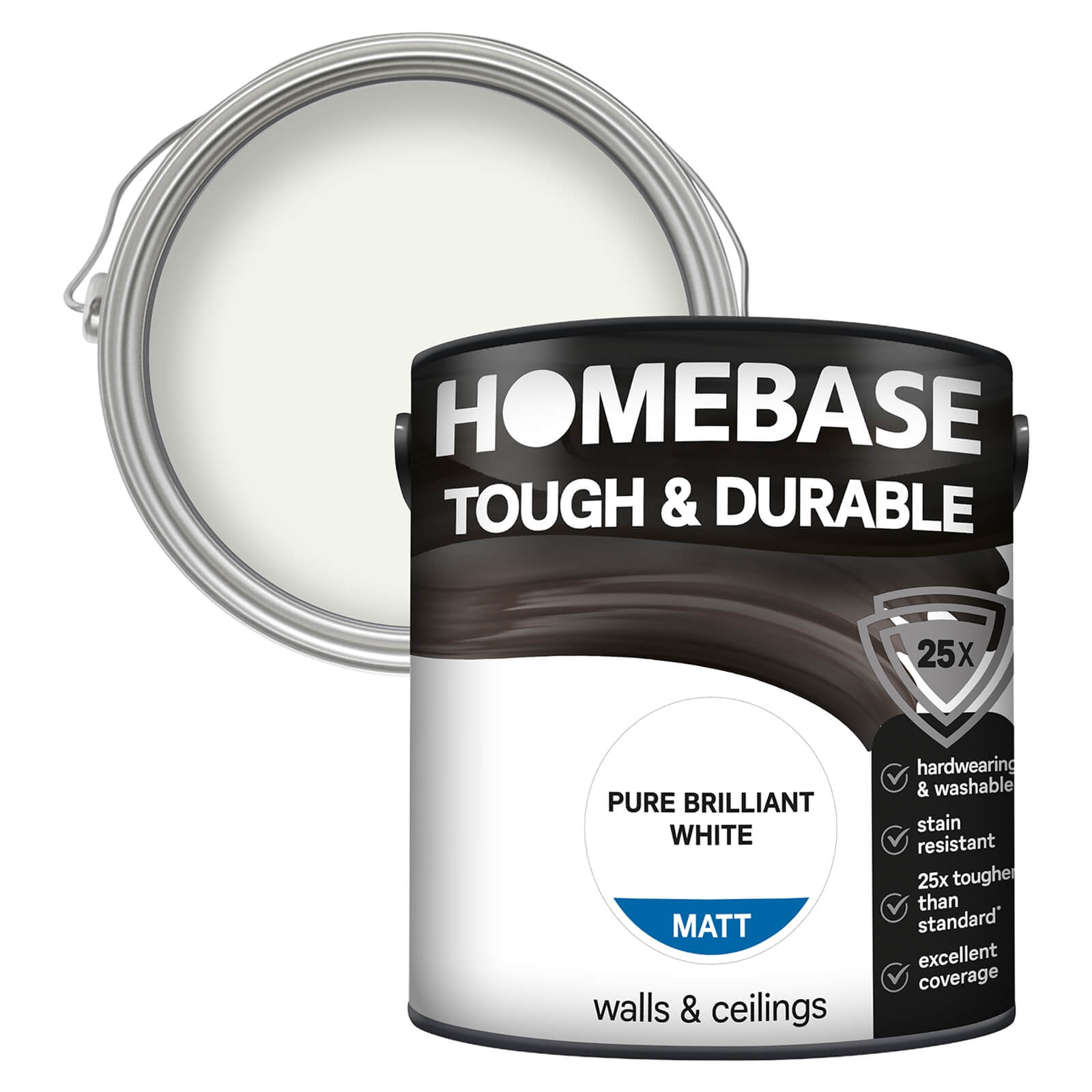 Homebase Tough & Durable Matt Paint Pure Brilliant White - 2.5L