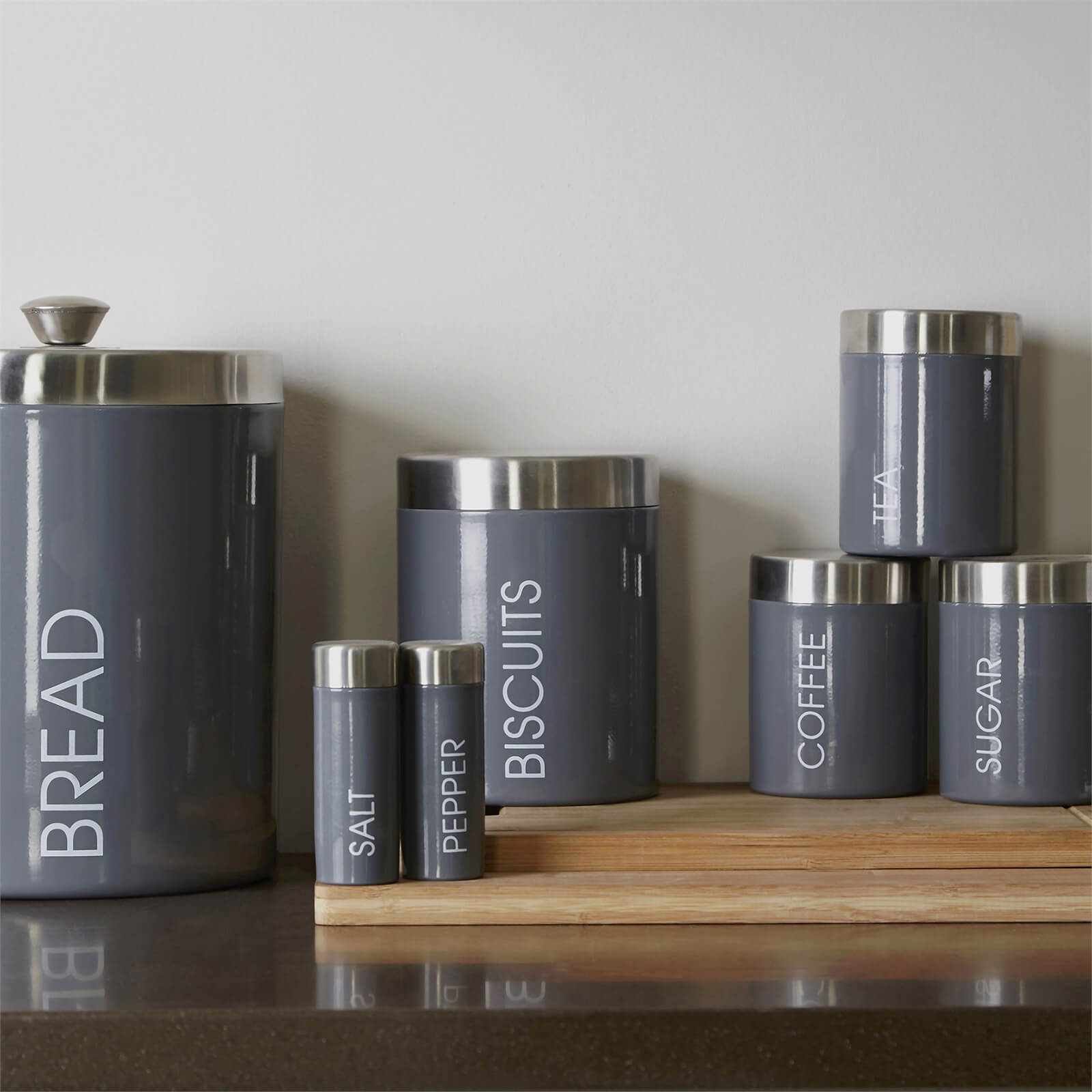 Grey Enamel Liberty Canisters - Set of 3
