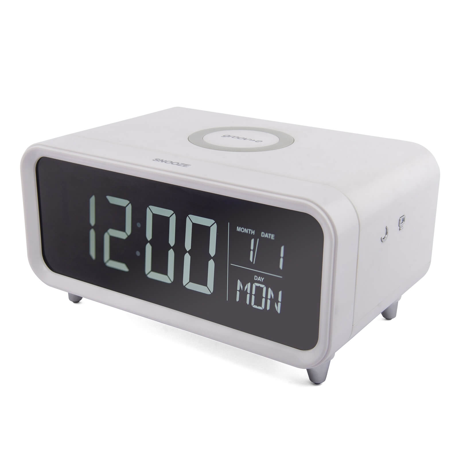 Groov-E Athena Alarm Clock with Wireless Charging Pad - White
