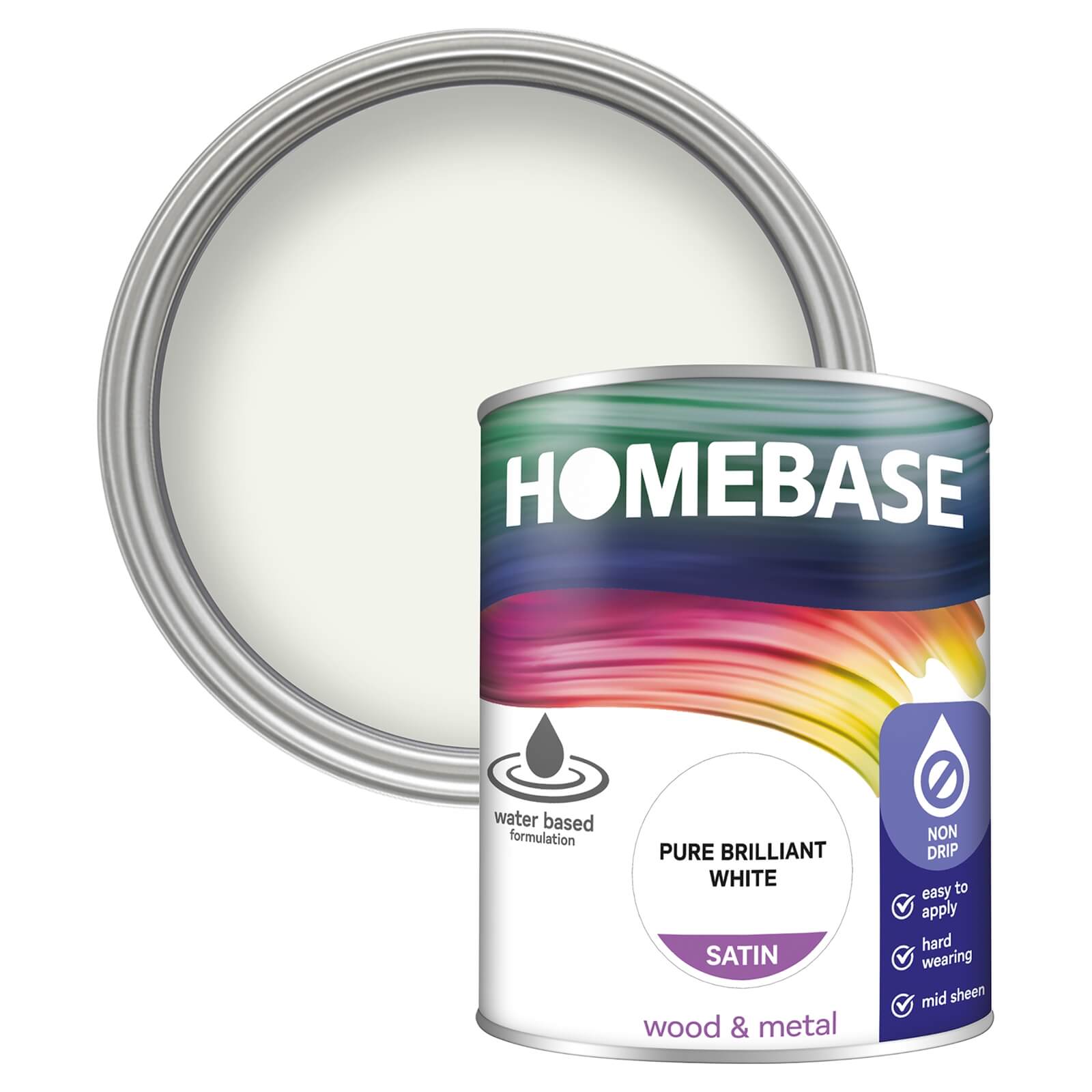 Homebase Interior Non Drip Satin Paint Brilliant White - 750ml