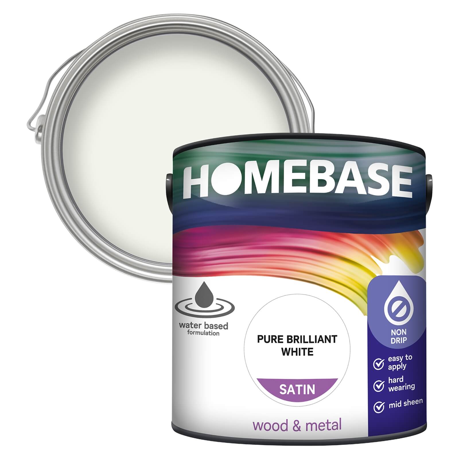 Homebase Interior Non Drip Satin Paint Brilliant White - 2.5L