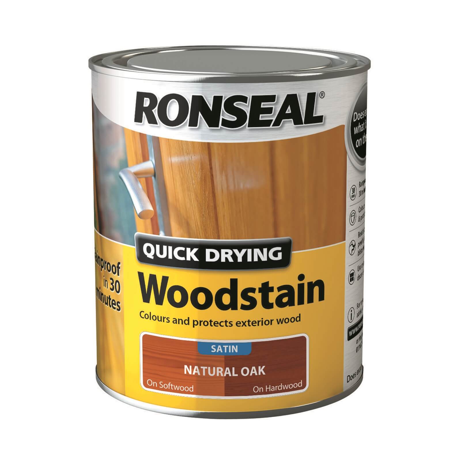 Ronseal Quick Drying Woodstain - Natural Oak Satin 750ml