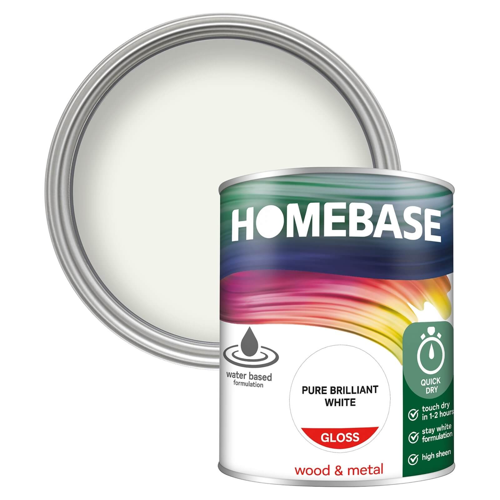 Homebase Interior Quick Dry Gloss Paint Brilliant White - 750ml