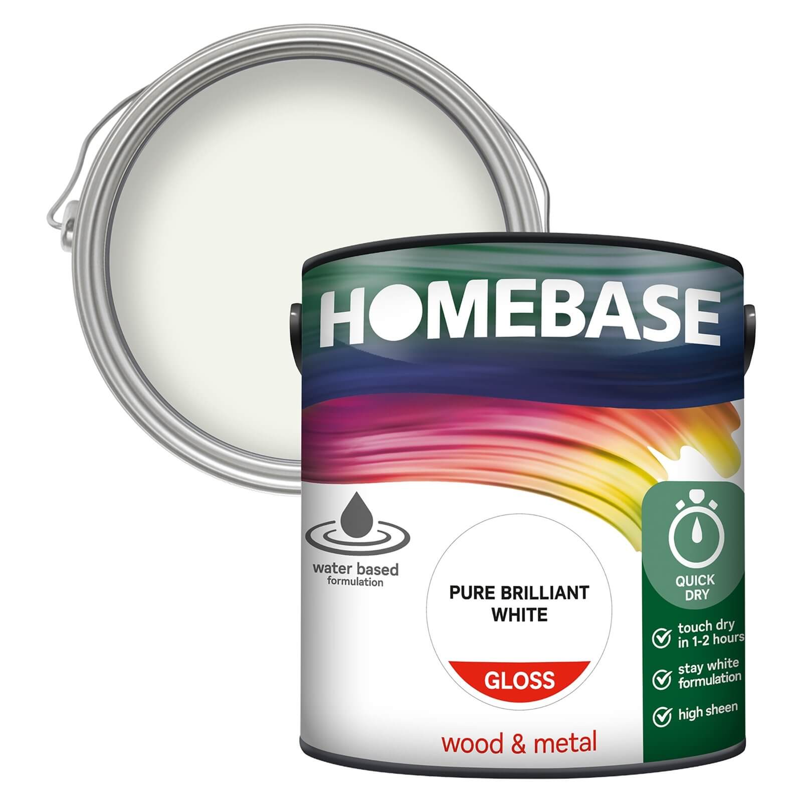 Homebase Interior Quick Dry Gloss Paint Pure Brilliant White - 2.5L