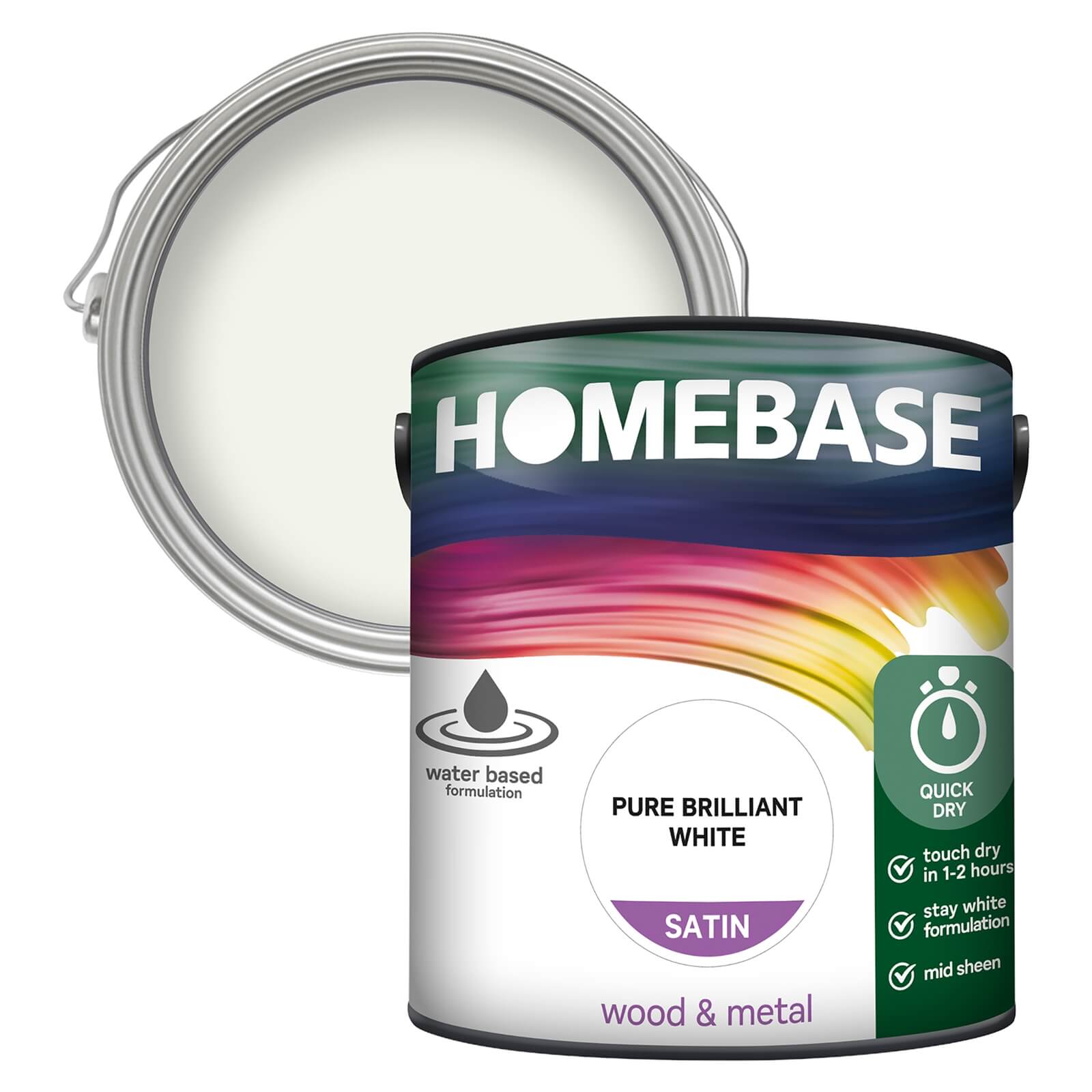 Homebase Interior Quick Dry Satin Paint Brilliant White - 2.5L