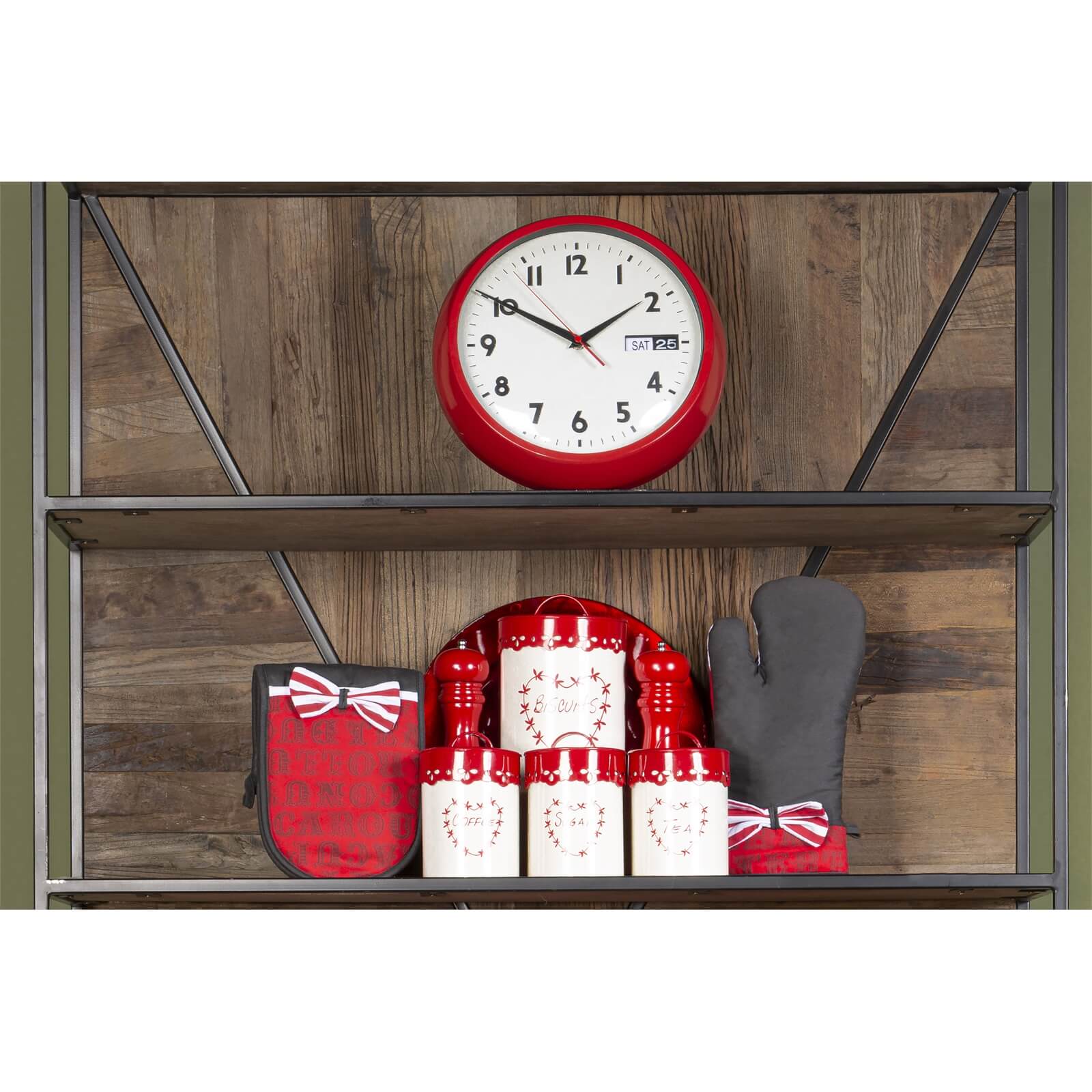 Day & Date Wall Clock - Red