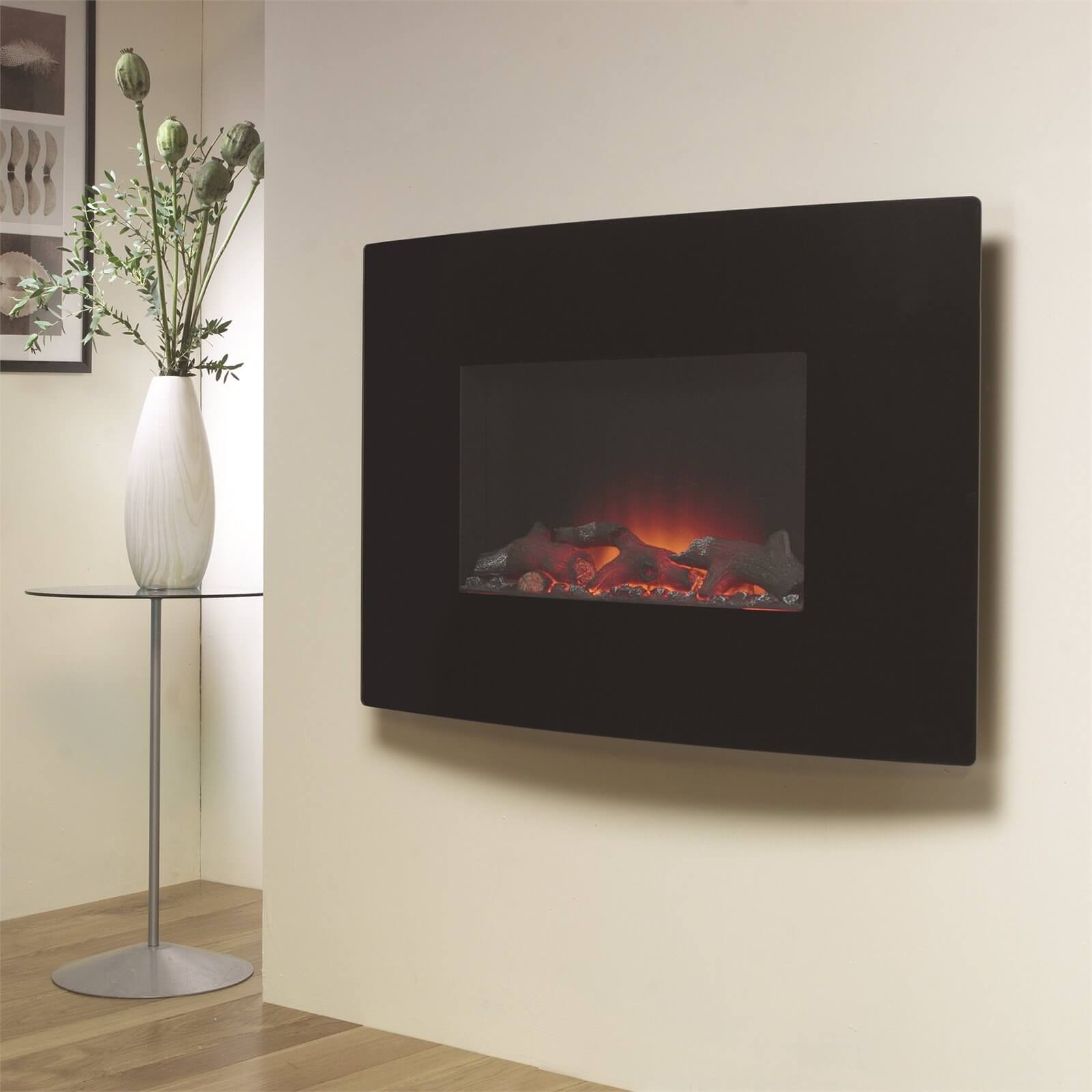 Suncrest Radius Electric Fire with Wall Mounted Fitting - Black Glass