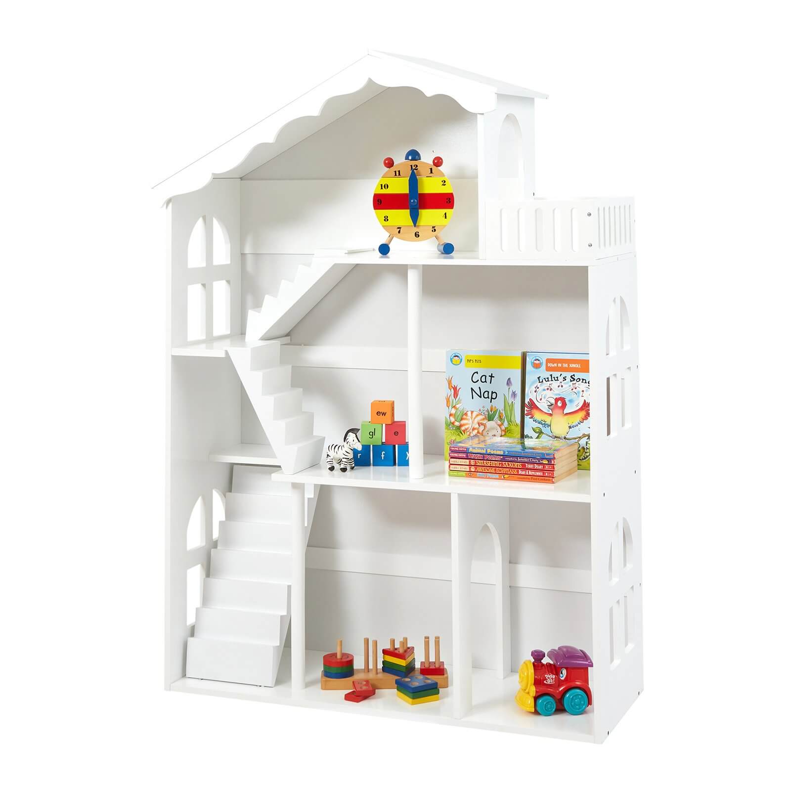 White Dollhouse Bookshelf with Balcony