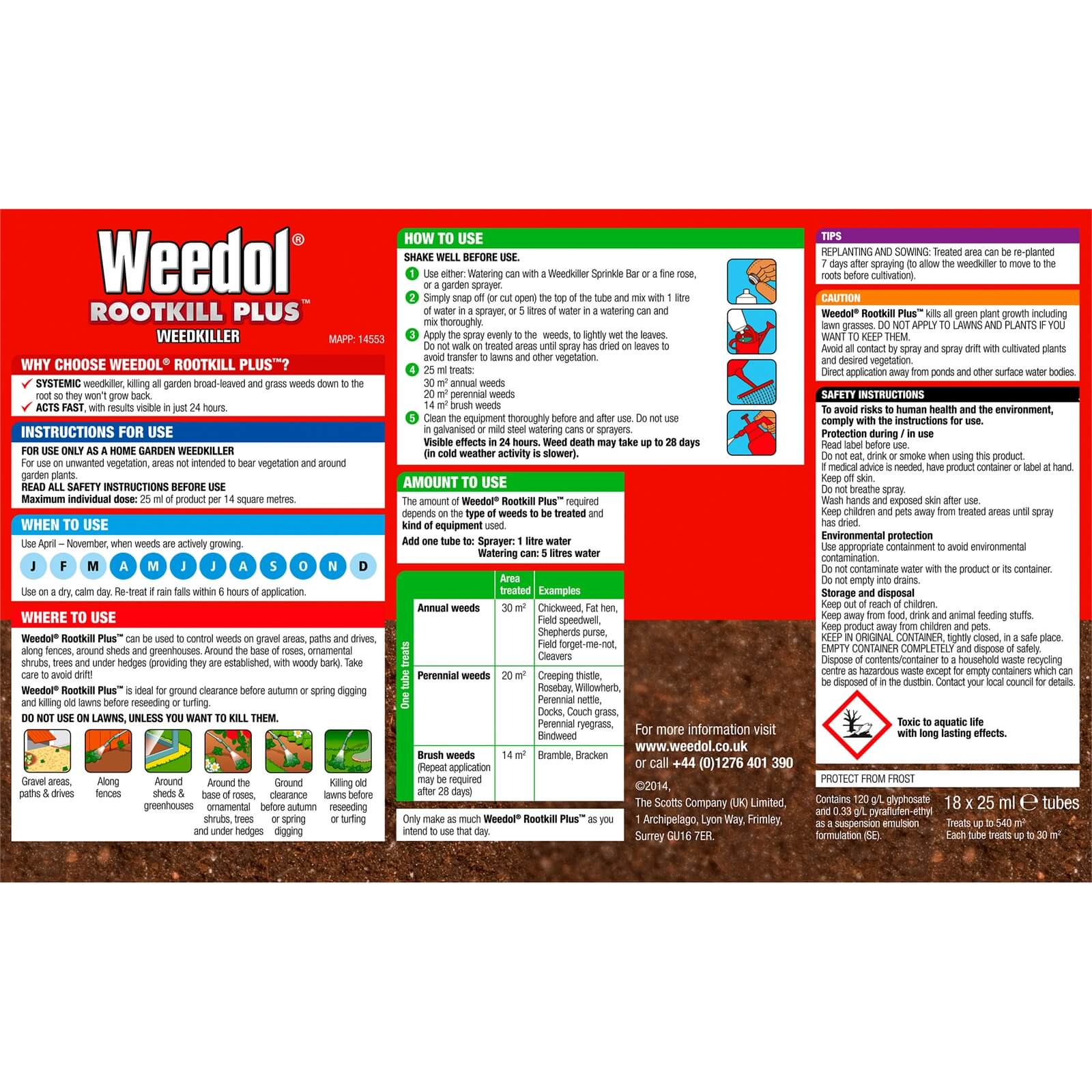 Weedol Rootkill Plus Liquid Concentrate Weedkiller - 18 Tubes
